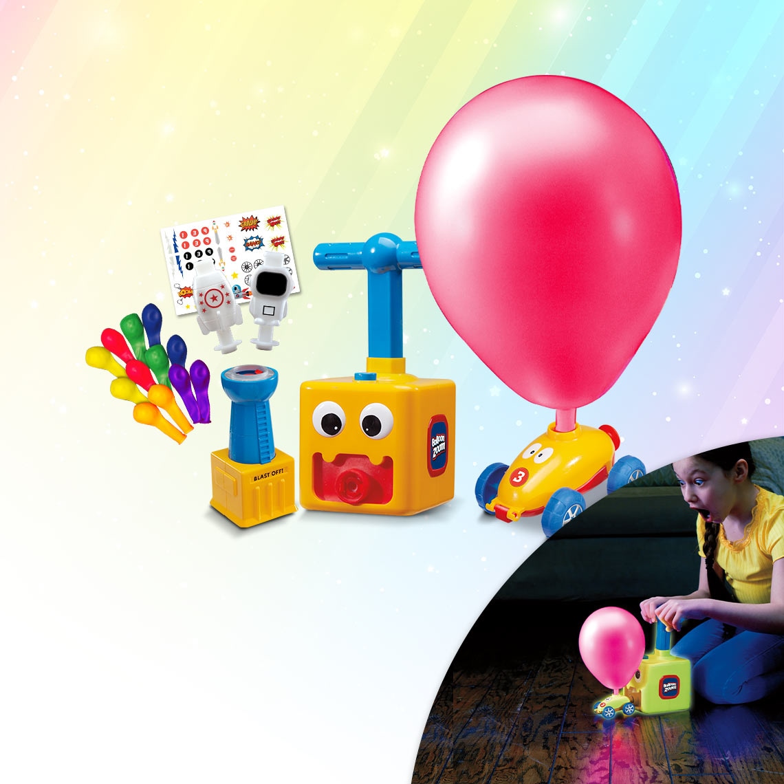 MediaShop Spielzeug-Auto »Balloon Zoom - Sonder-Doppel-Set«, (Set, 2 tlg.), 2 x ballonbetriebenes, fahrendes & fliegendes Spielzeugset