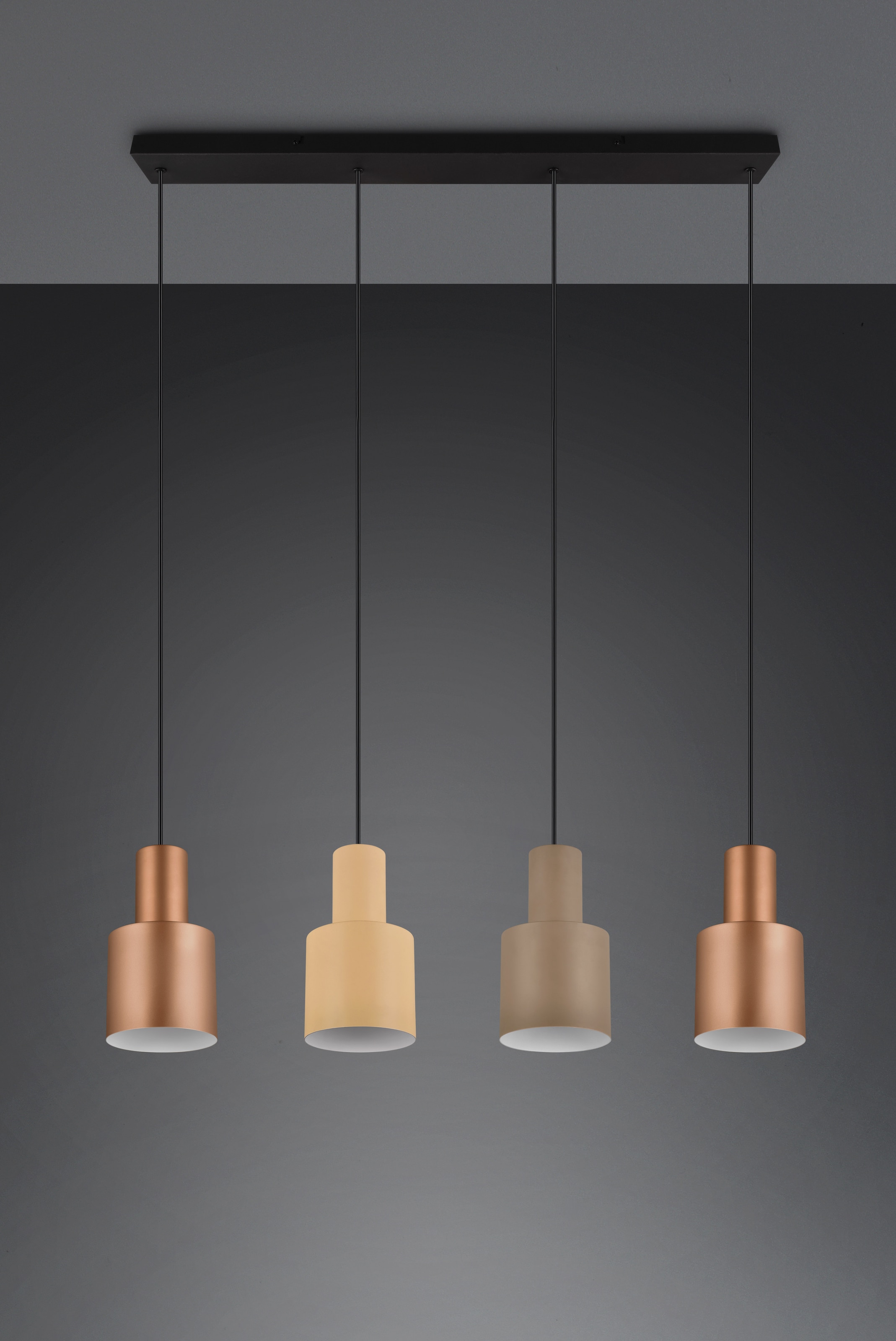 TRIO Leuchten Pendelleuchte »AGUDO, Hängelampe 4-flammig exkl 4xE27 max 40W höhenverstellbar«, 4 flammig, Leuchtmittel E27 | Leuchtmittel wechselbar, mehrfarbige Lampenschirme in beige taupe & coffee, Esszimmerlampe