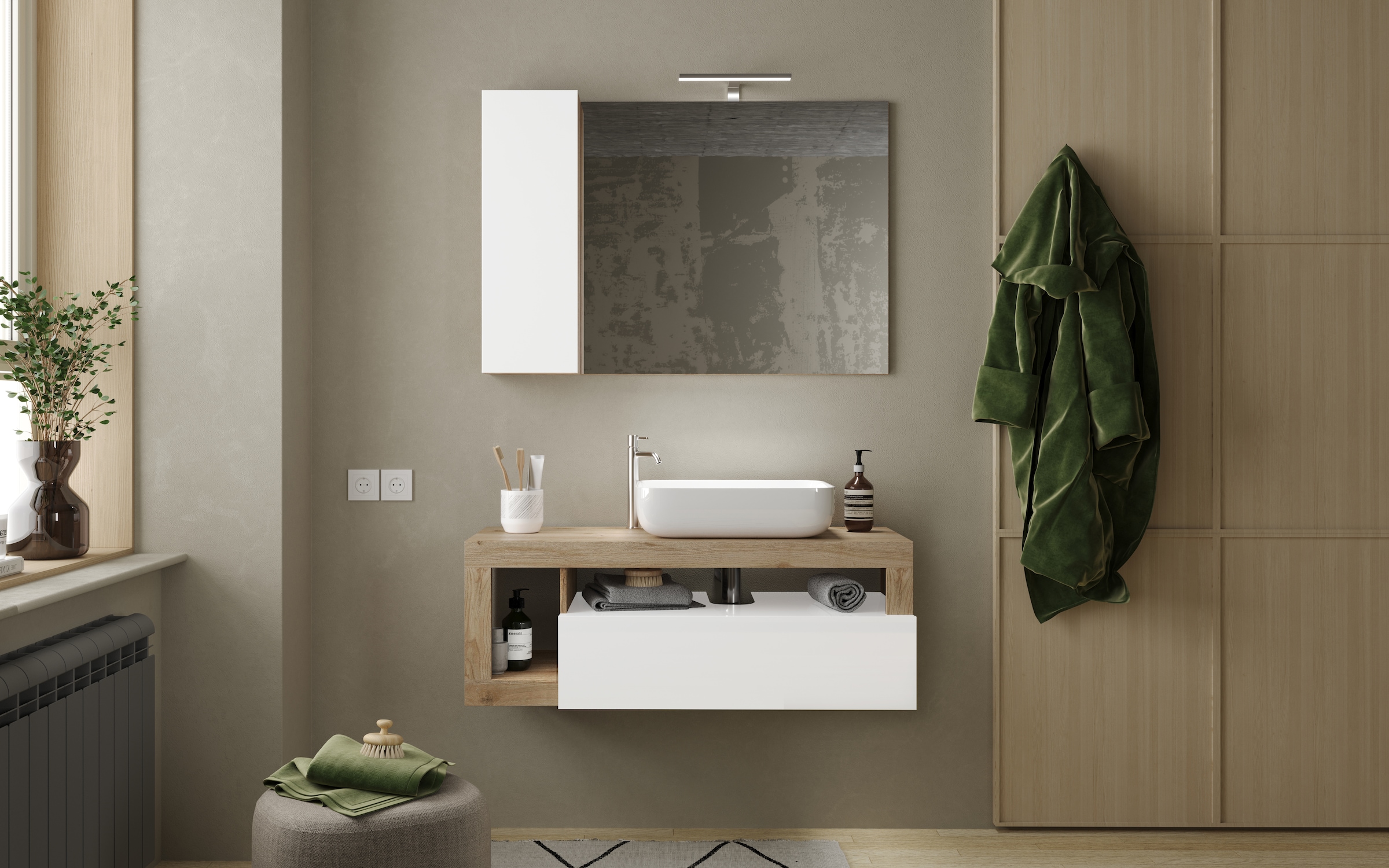 welltime Badmöbel-Set »Hamburg, Badezimmerset 2tlg. Breite 110 cm, Badmöbel, Waschtisch inkl.« Spar-Set, 2 Stk. tlg.