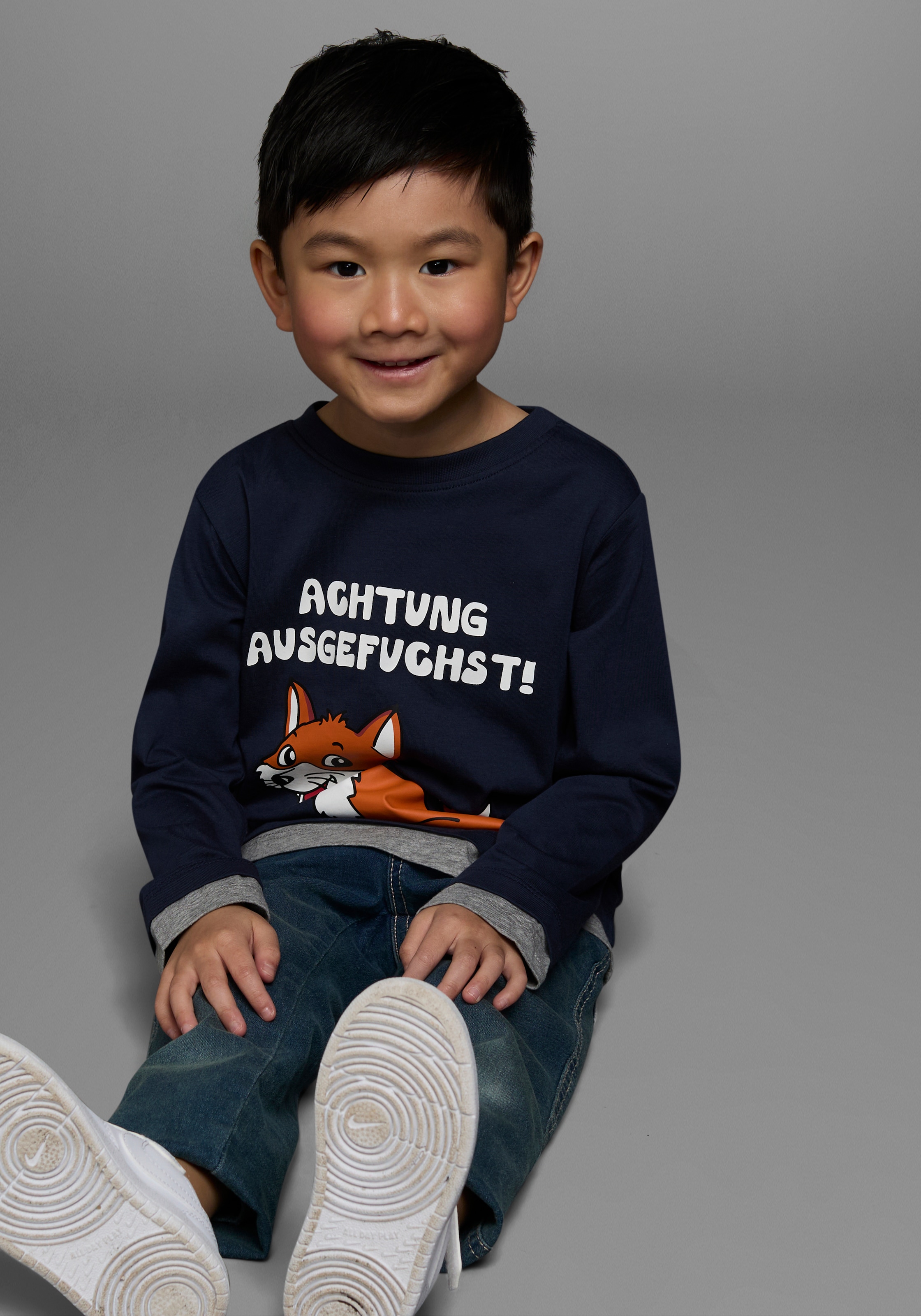 KIDSWORLD Langarmshirt »ACHTUNG AUSGEFUCHST«, Shirt mit coolem Fuchsdruck