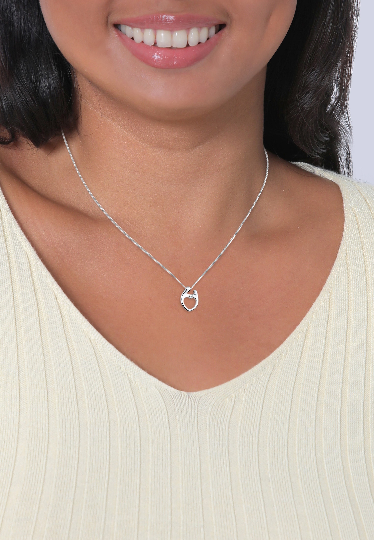 Elli Silberkette »Halskette Herz Mutter Kind Symbol Glas Kristall Weiß 925 Sterling Silber«