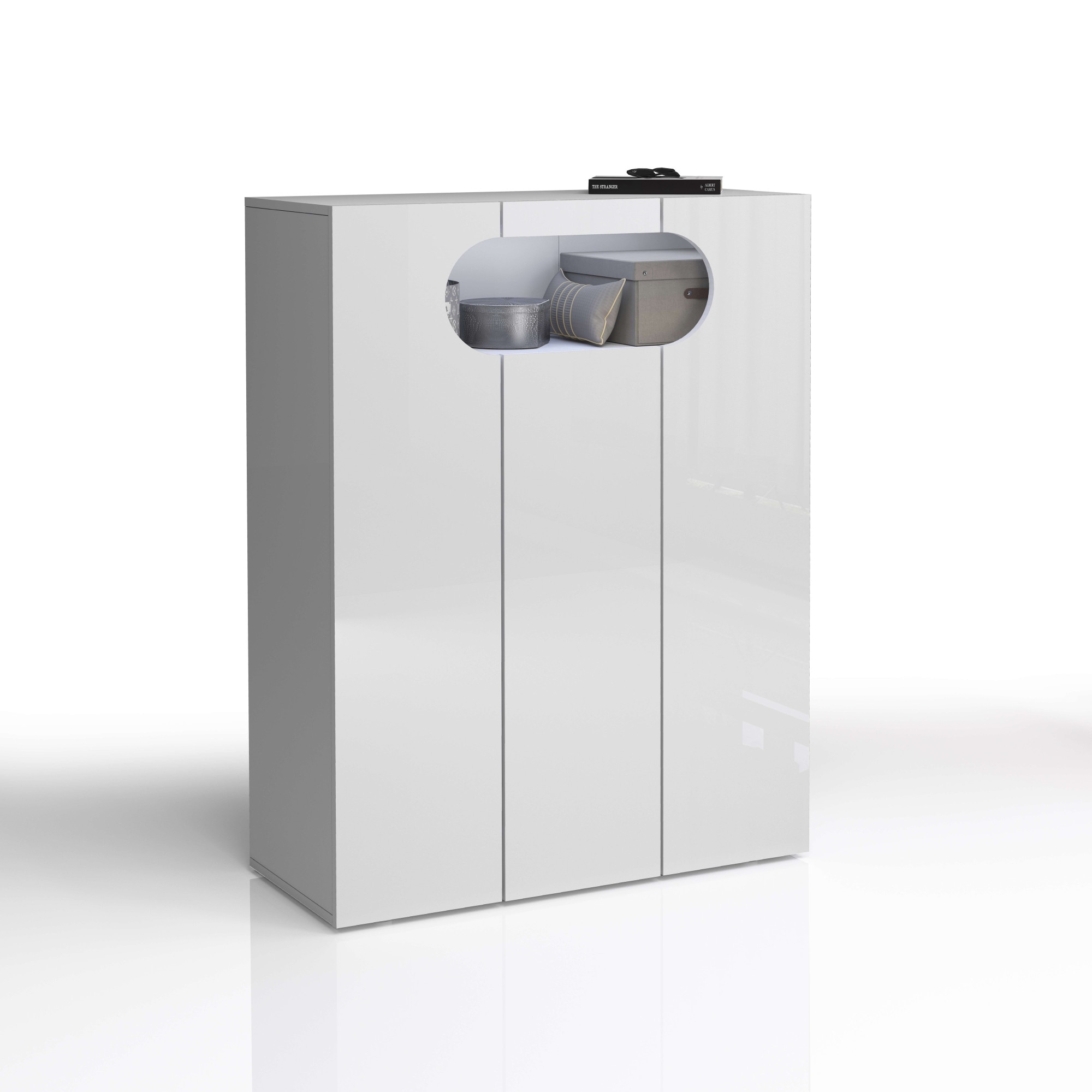 INOSIGN Schuhschrank »Real,Schuhschrank,Schuhkommode,Schuhregal,Breite 90 cm«, komplett Hochglanz lackiert, 3 Türen mit offenem Fach in ovaler Form