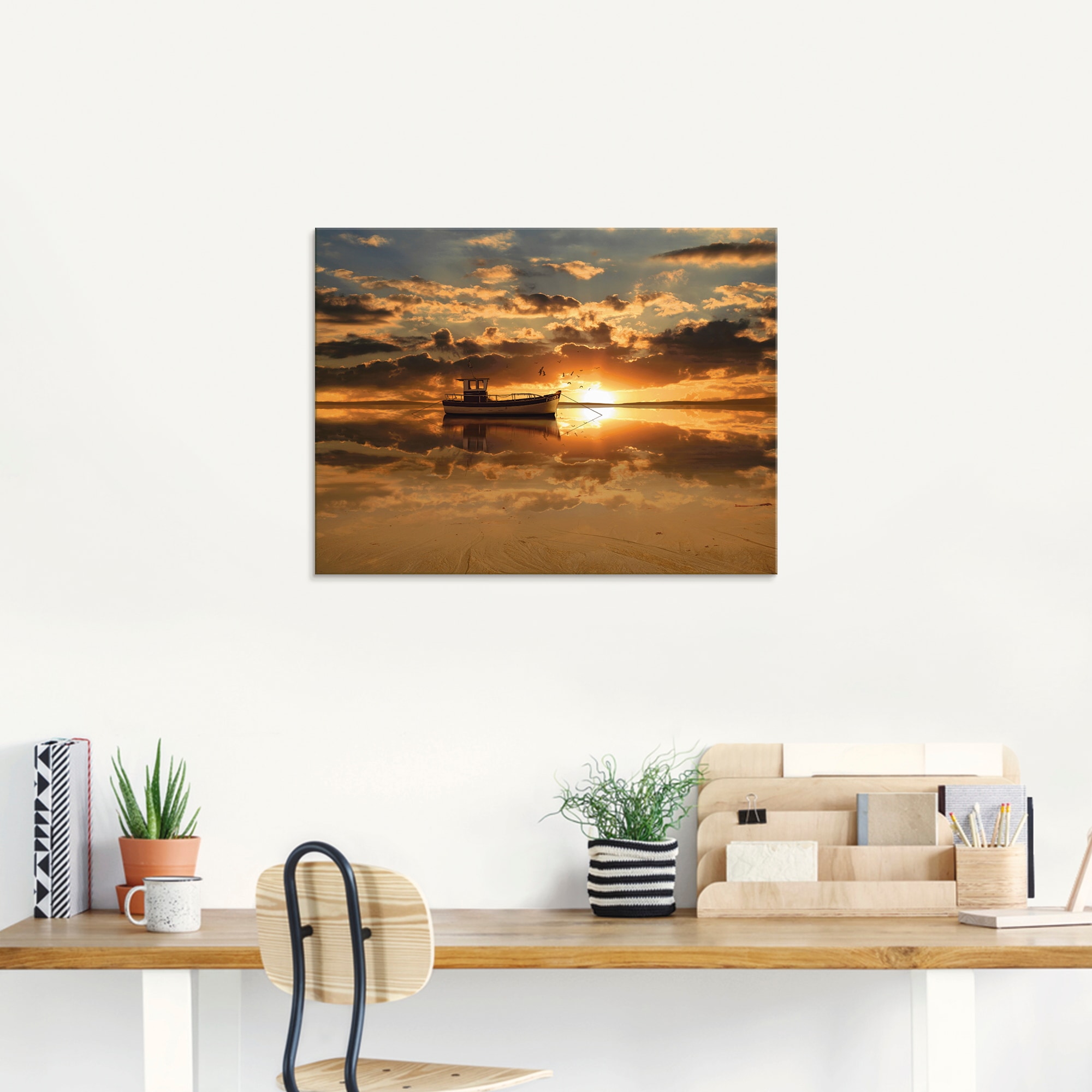 Artland Glasbild »Das Fischerboot im Sonnenuntergang«, Boote & Schiffe, (1 St.), in verschiedenen Größen
