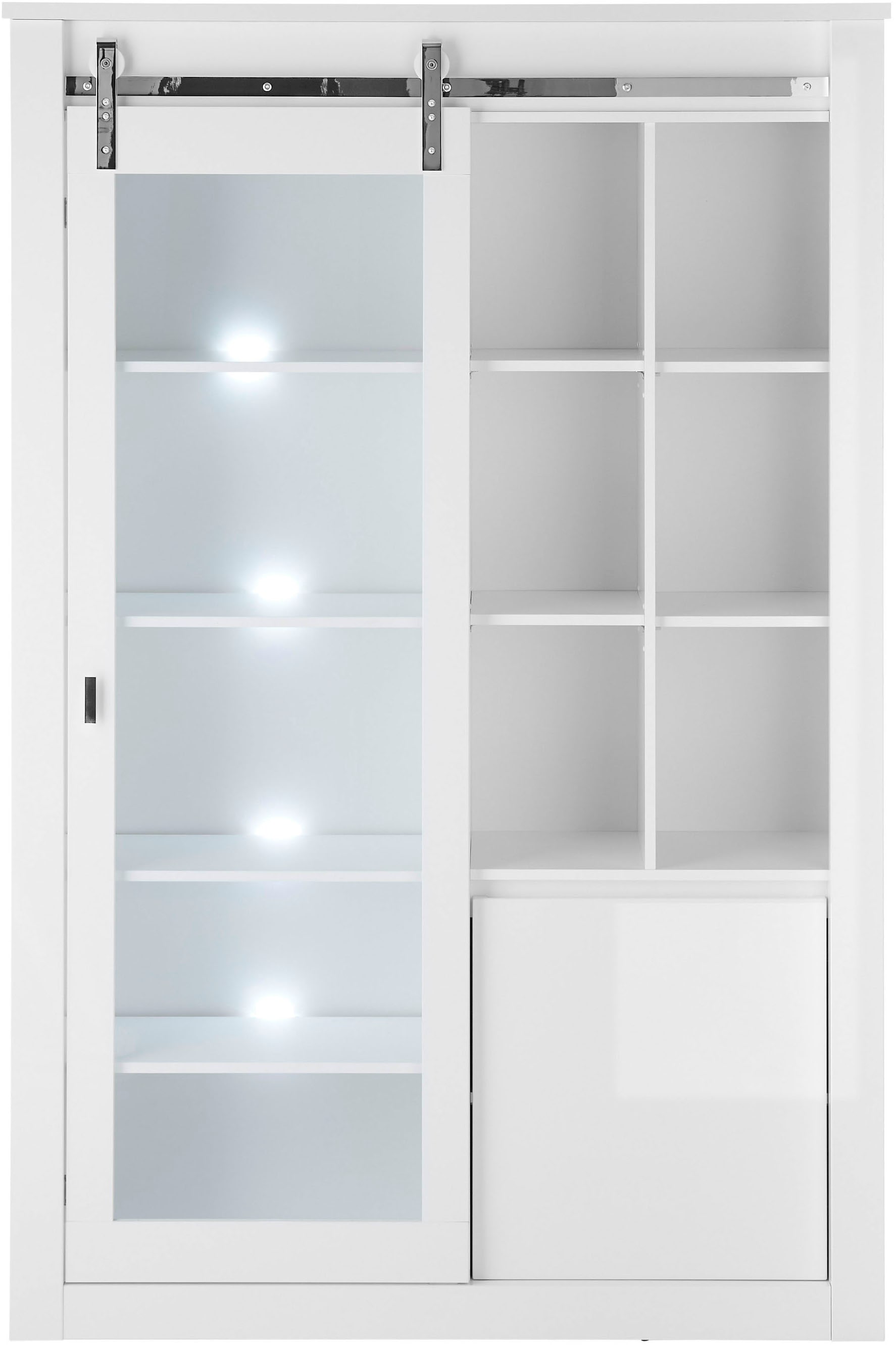 Home affaire Vitrine »Daytona, moderner Hochschrank, Glasvitrine in Weiß Hochglanz« mit Schiebetürenbeschlag in Chrom-Optik, ausreichend Stauraum