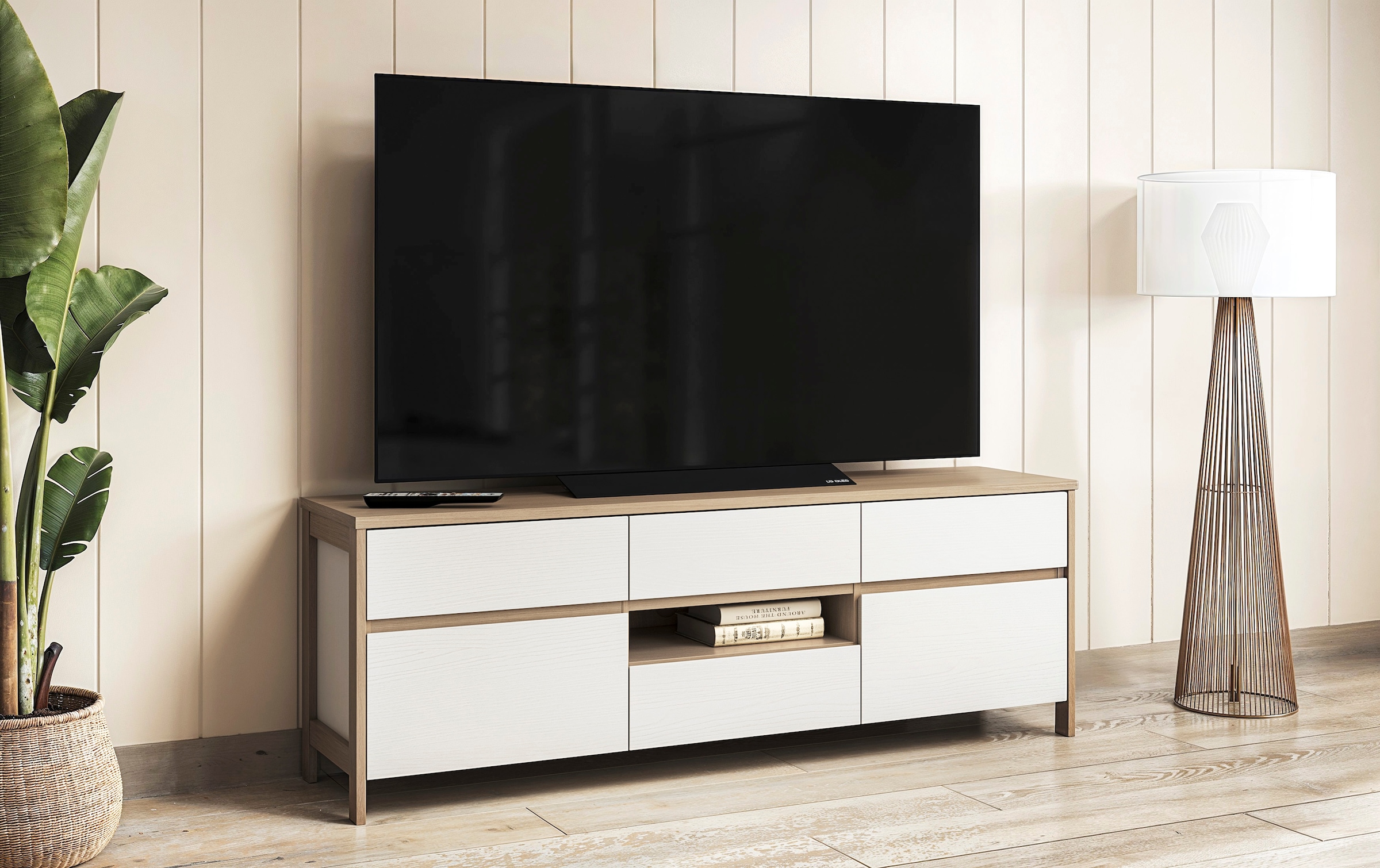 Home affaire TV-Schrank »Stranda, moderner TV-Unterschrank, Kommode im Scandi-Style, Lowboard«, Rahmenoptik, ausreichend Stauraum, vielseitig einsetzbar, 164 cm breit