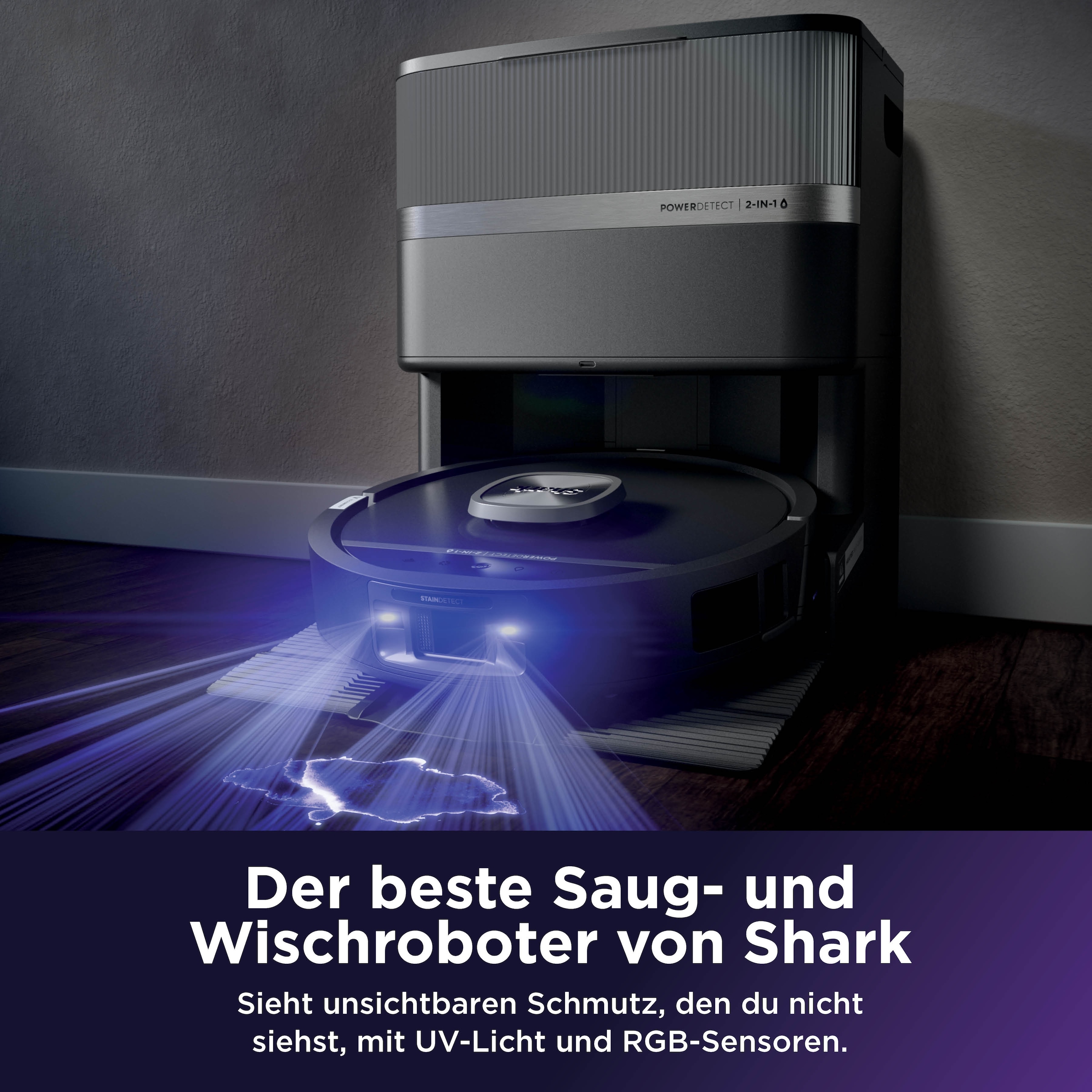 Shark Saugroboter »Shark PowerDetect UV Reveal 2-in-1 Saug- und Wischroboter RV3000XEEU« UV-Reveal-Technologie, 8 PowerDetect-Technologien