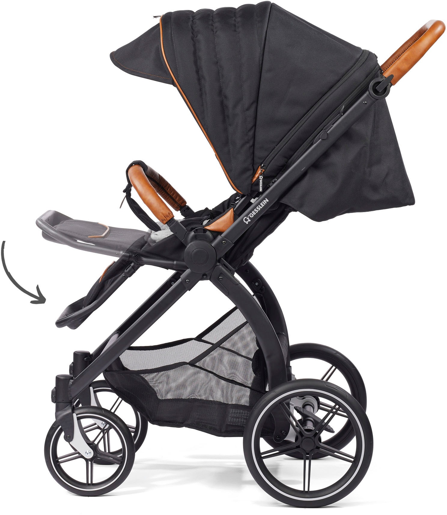 Gesslein Kombi-Kinderwagen »FX4 Soft+ mit Aufsatz Swing schwarz, mango«, mit Babywanne C3 und Babyschalenadapter