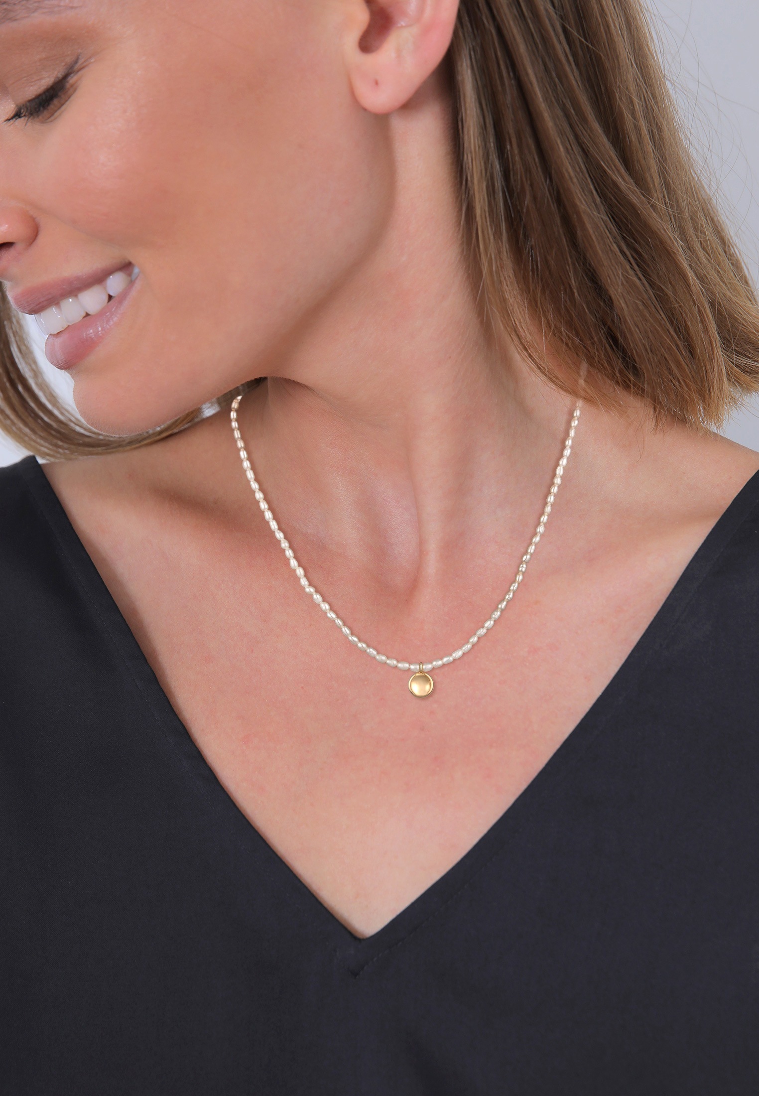 Elli Premium Silberkette »Halskette Süßwasserperlen Coin Plättchen 925 Silber«