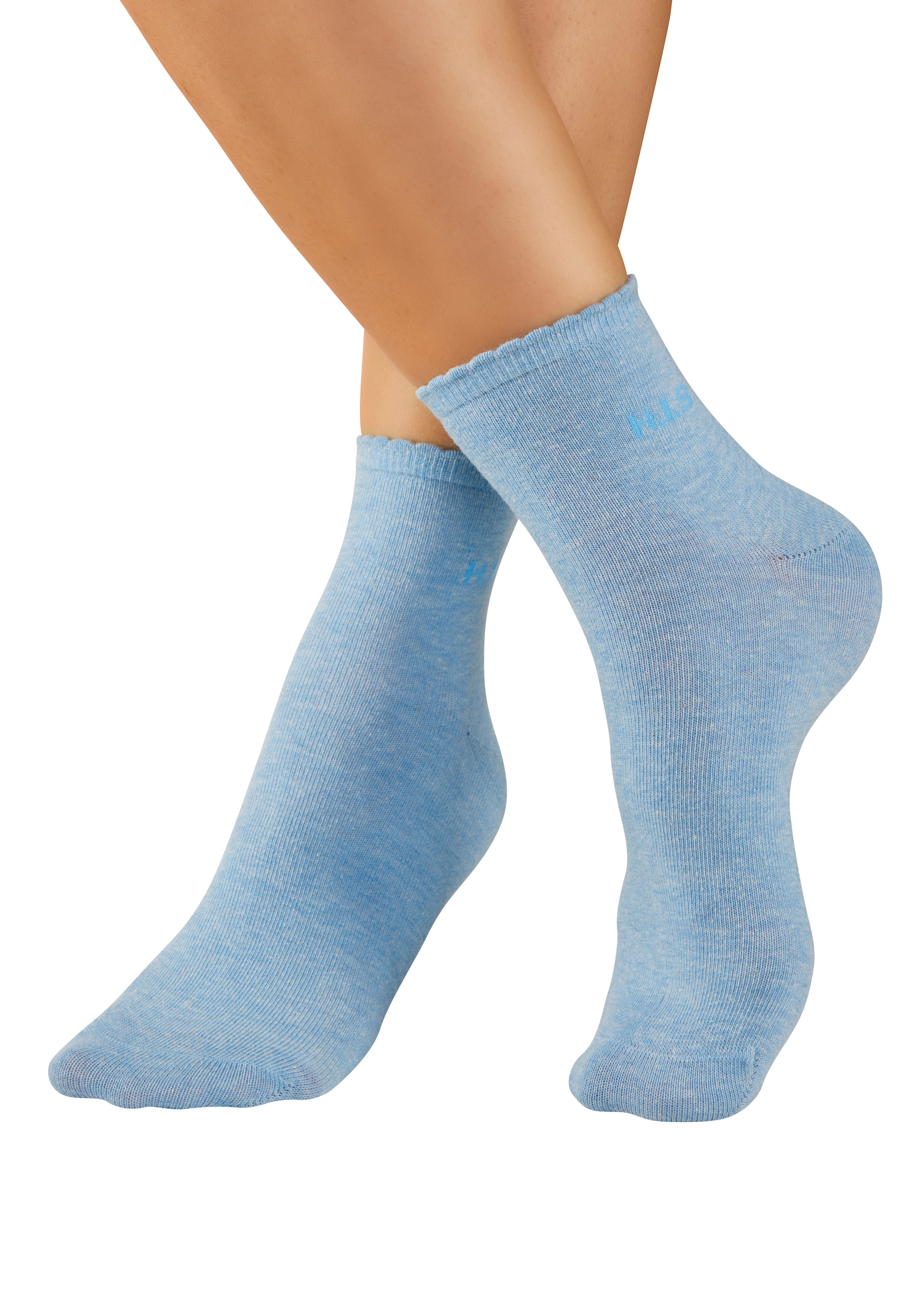 H.I.S Kurzsocken »Damen uni und meliert für die ganze Woche« Packung, 7 Paar tlg. mit gewelltem Bündchen