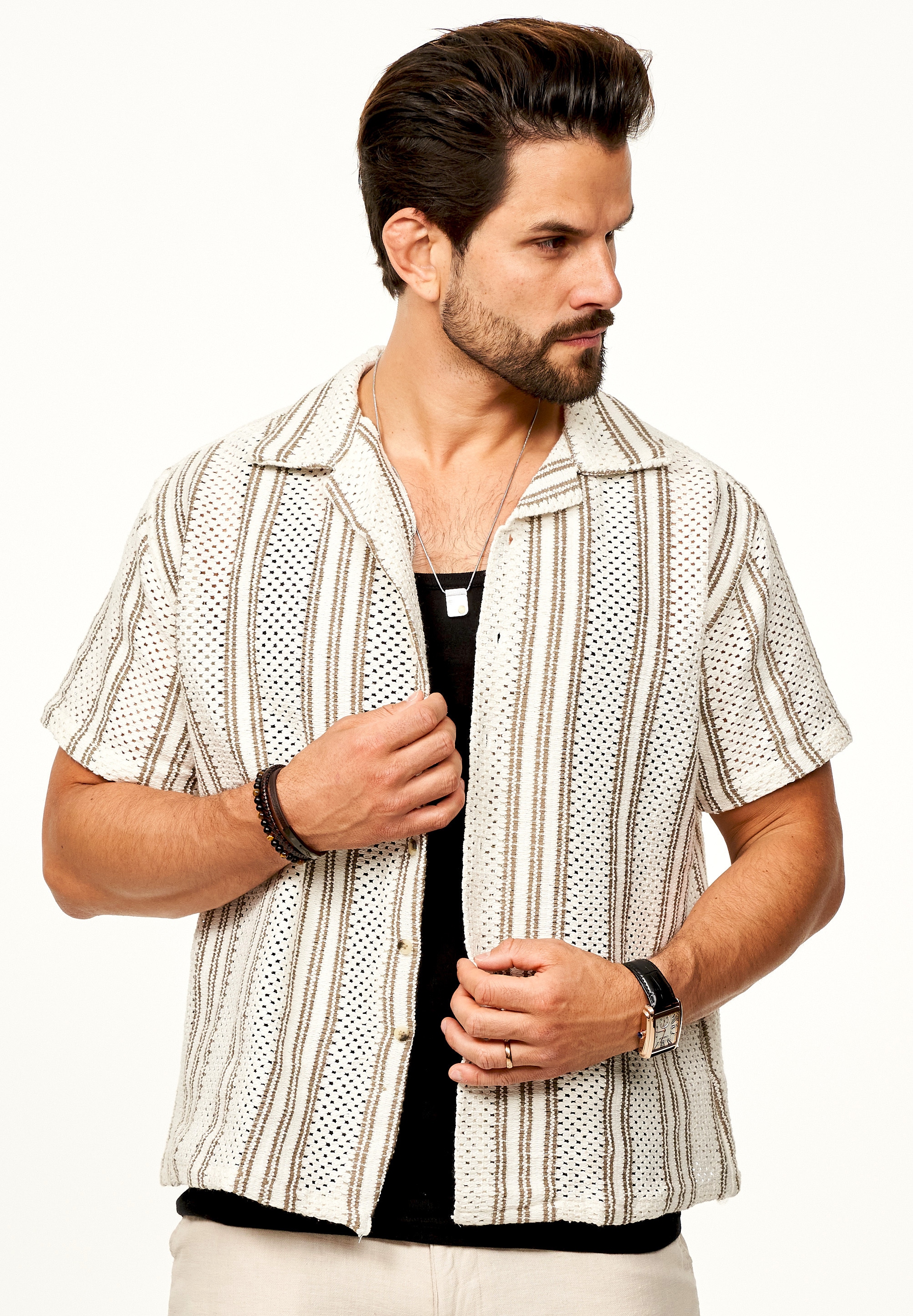 SOULSTAR Kurzarmhemd »Freizeithemd als Kurzam Strick Hemd im Retro-Look - Strick Polo-Hemd Overshirt im Regular-Fit für Herren« Overshirt im Regular-Fit Freizeithemd T-Shirt
