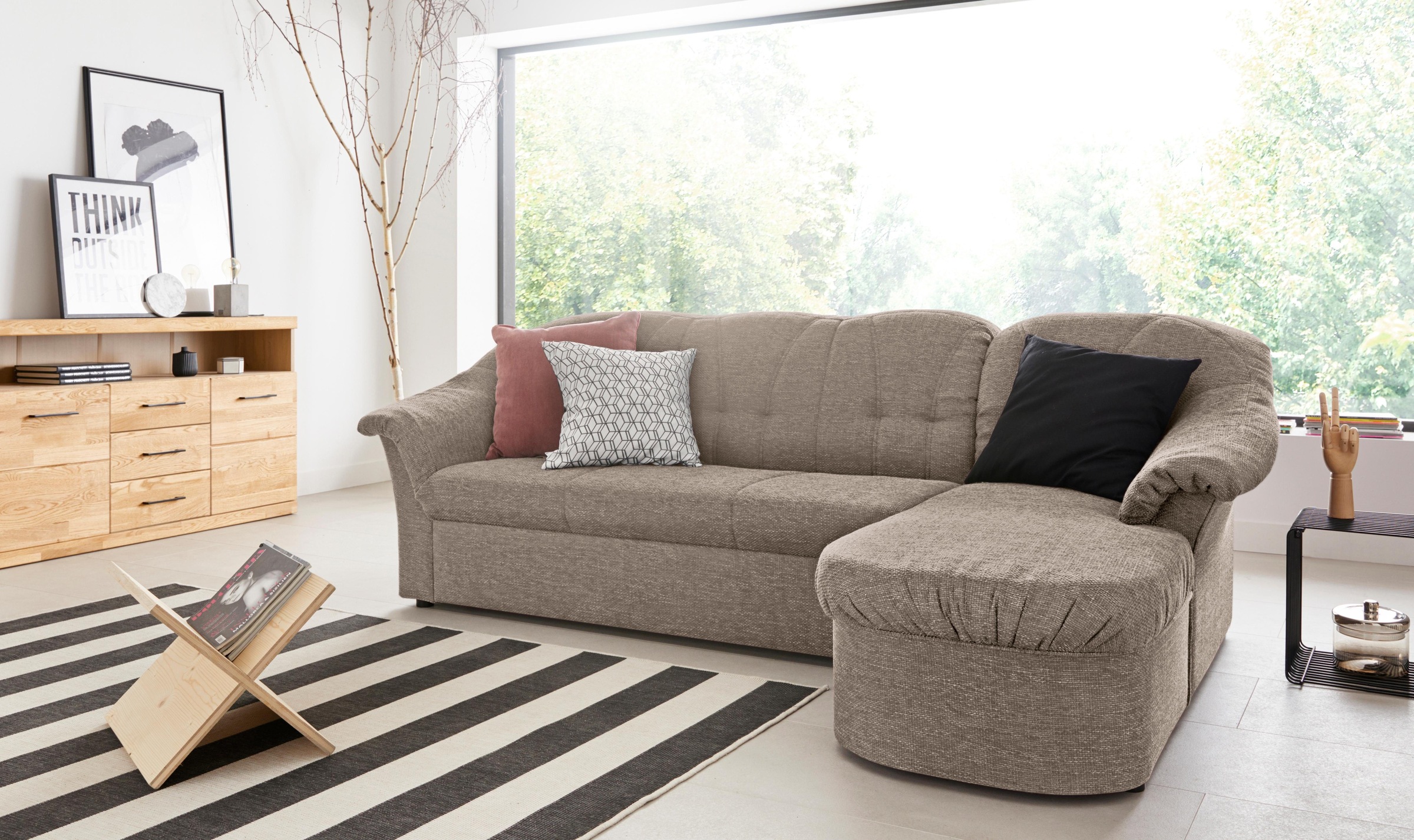 DOMO collection Ecksofa »Pegnitz, elegante Rückensteppung, kompakte Stellmaße 238/141cm, L-Form«, wahlweise mit Bettfunktion