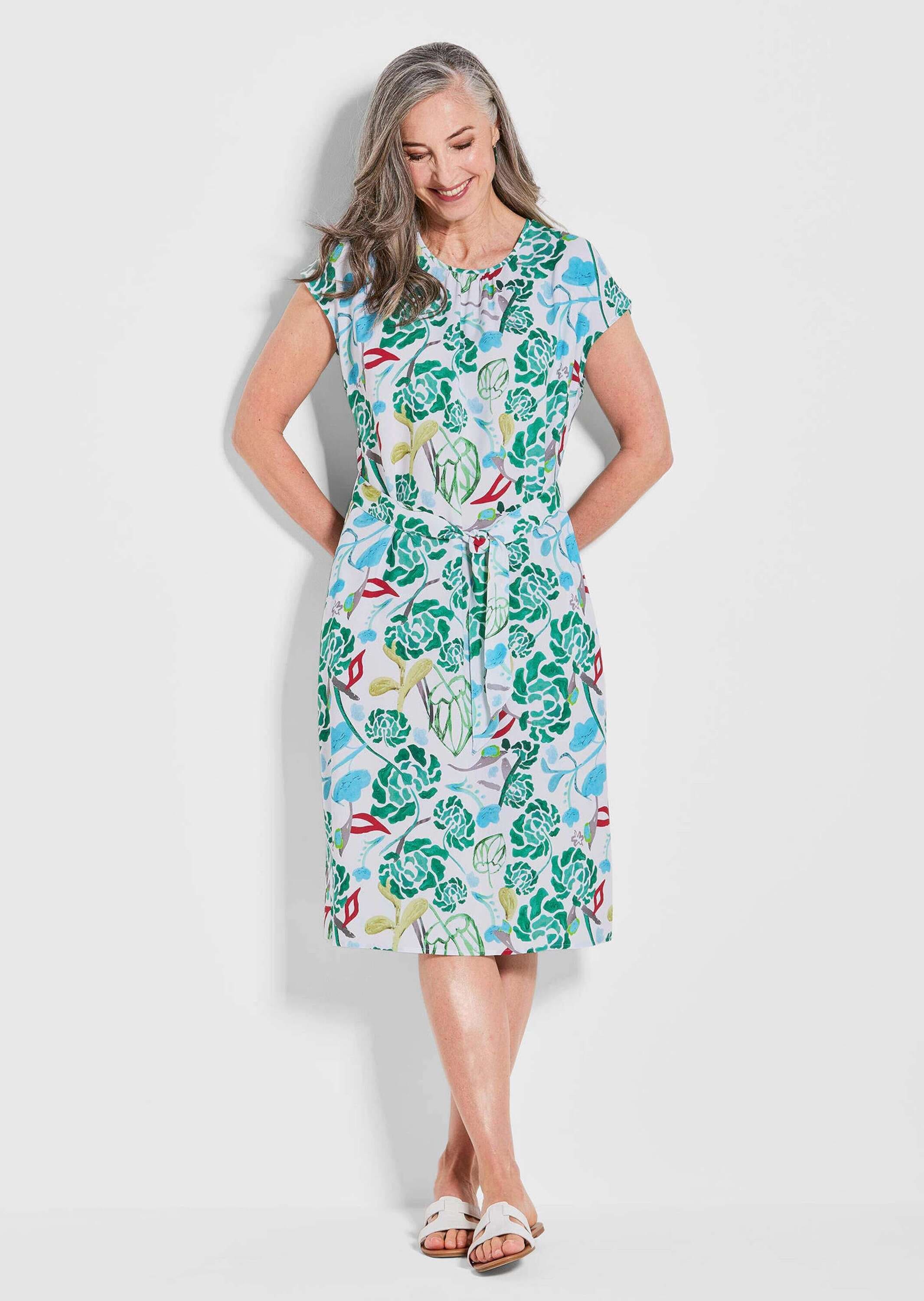 GOLDNER Sommerkleid »Kurzgröße Grünes Midikleid mit floralem Muster«