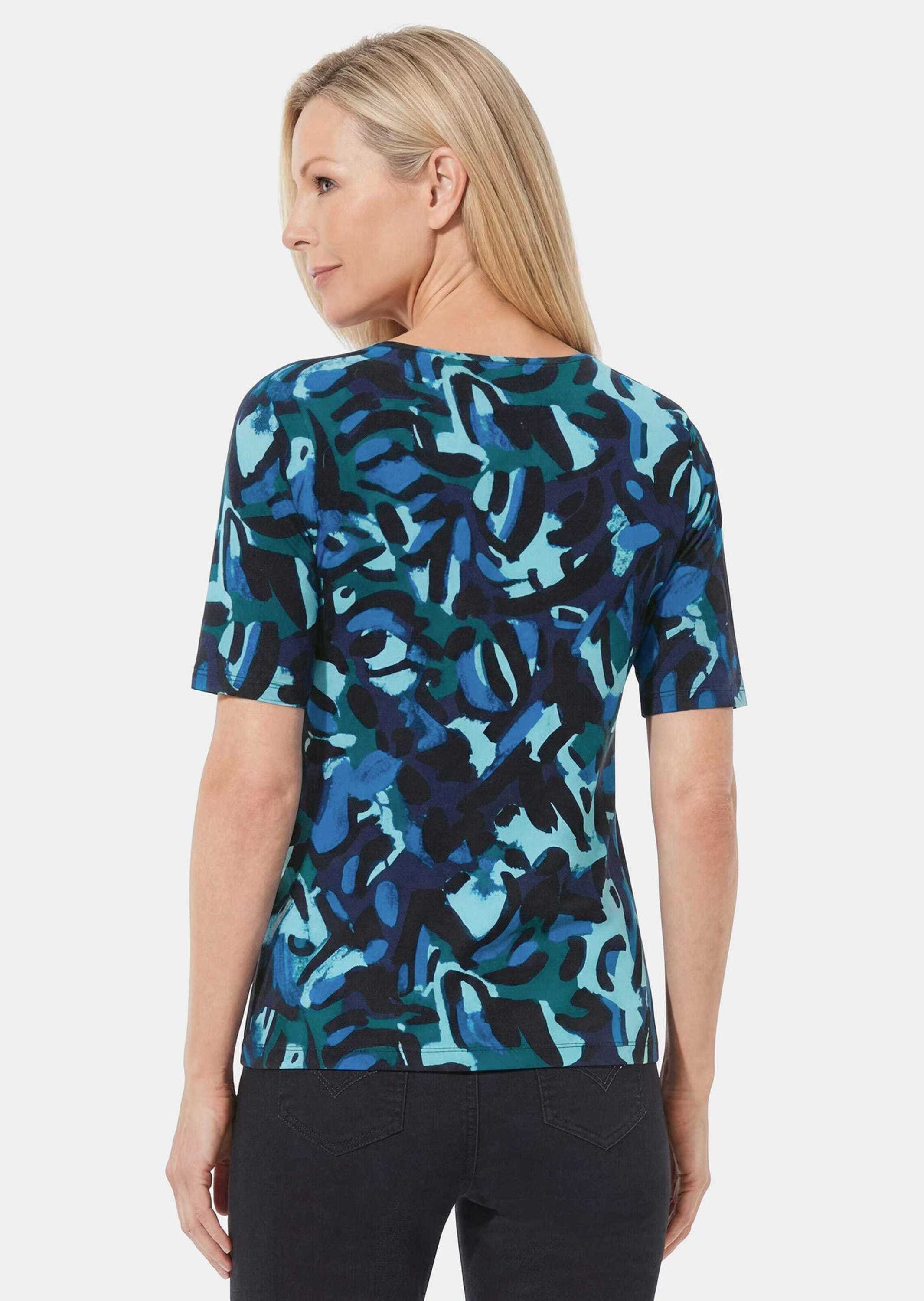 GOLDNER Kurzarmshirt »Kurzgröße Viskoseshirt mit künstlerischem Print« stretchbequemer Viskosejersey