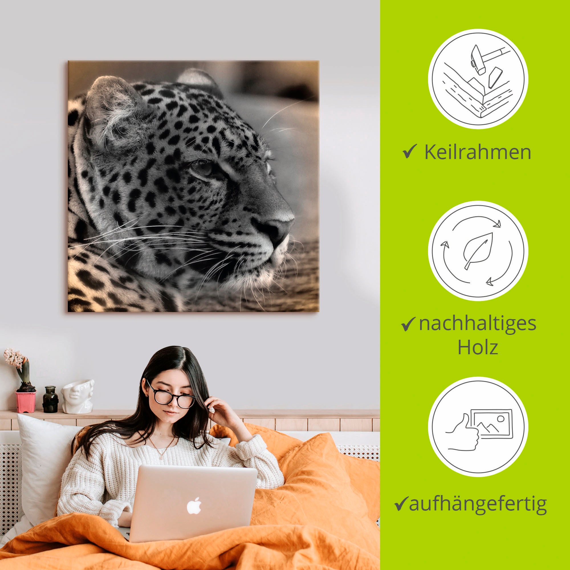 Artland Leinwandbild »Leopard Profil«, Wildtiere, (1 St.), auf Keilrahmen gespannt