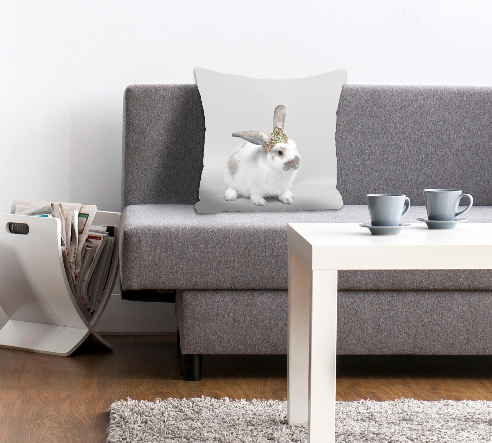 queence Dekokissen »Mäxchen«, Kissenhülle,Hase mit Krone,Grau,Niedlich,Elegant,Tiermotiv,Süß
