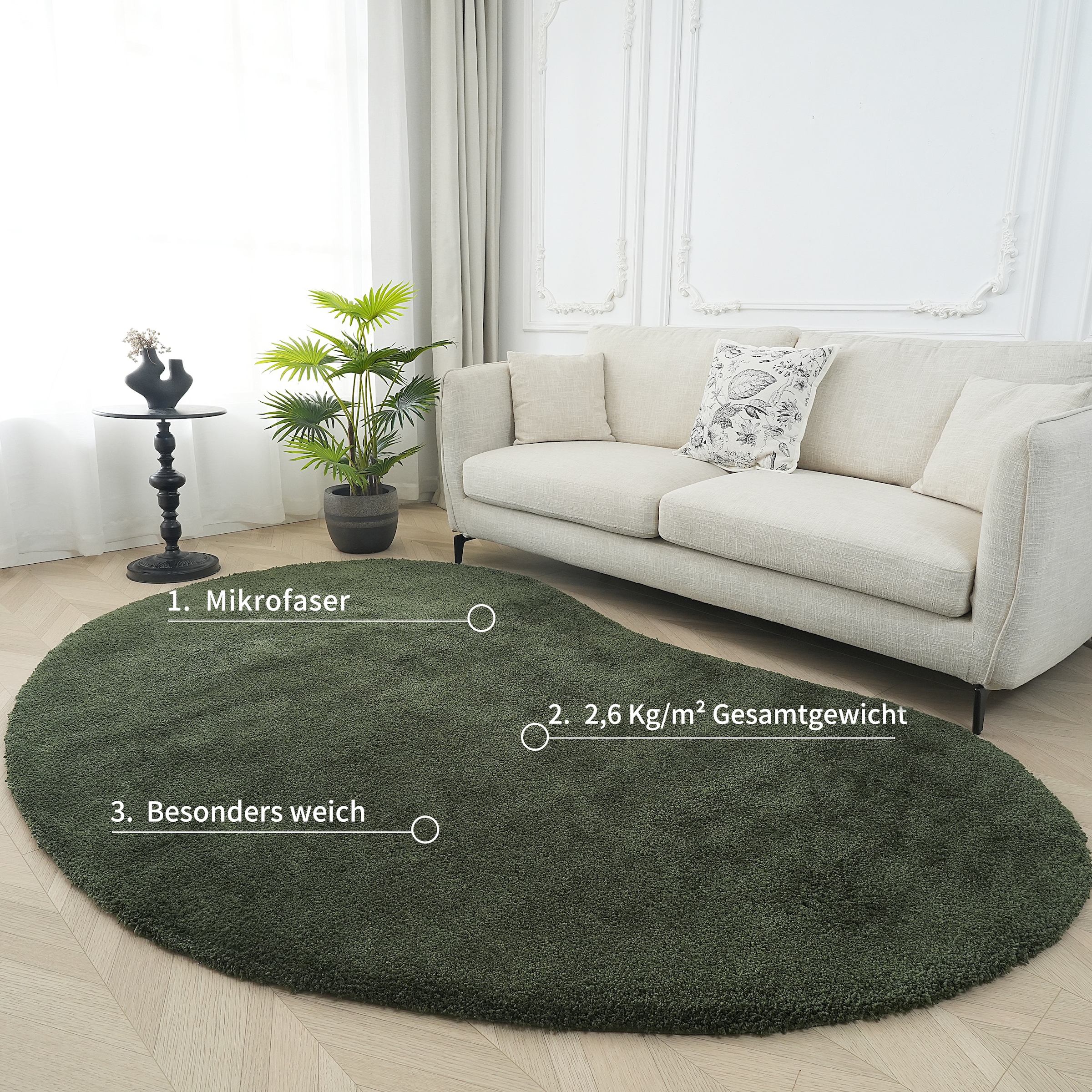 LeGer Home by Lena Gercke Hochflor-Teppich »Halrum, einfarbig, besondere Form, modern« organische Form, bean shape, kuschelig, Wohnzimmer, Schlafzimmer