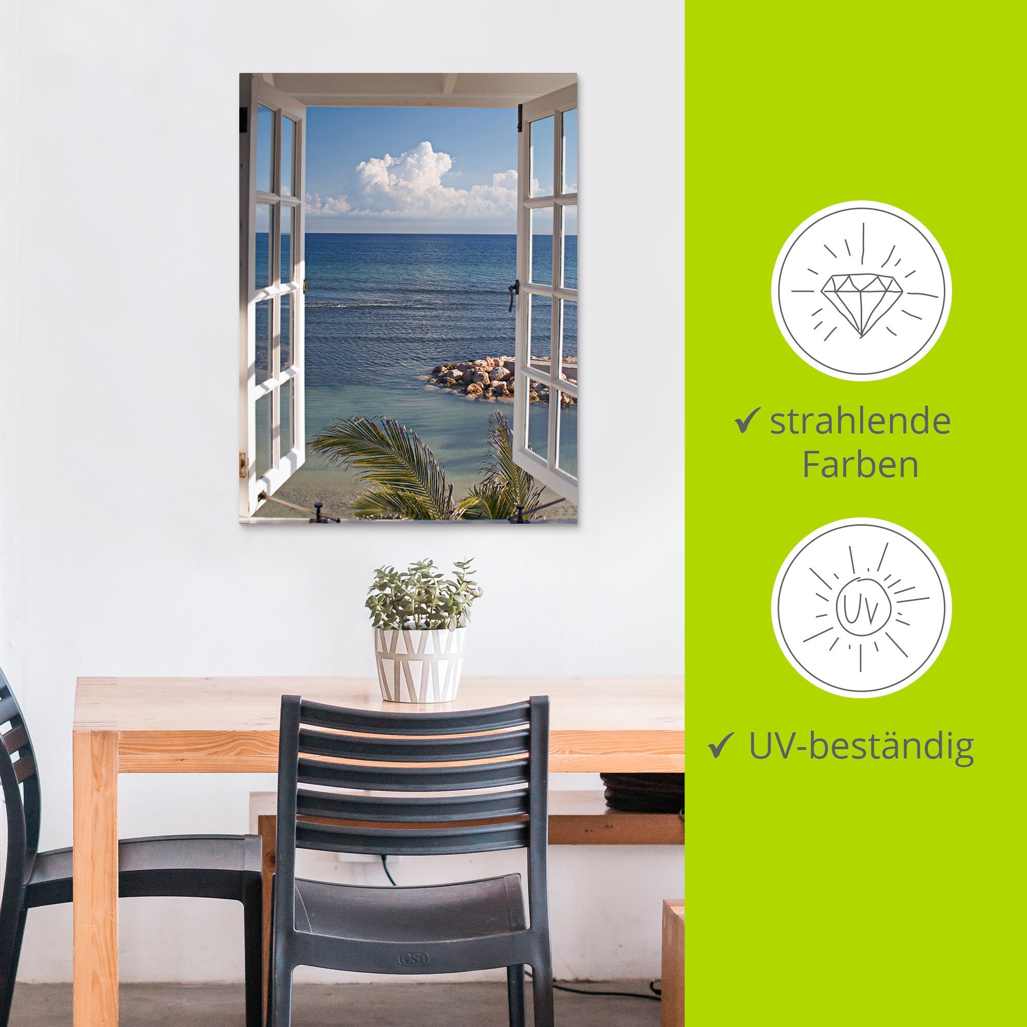 Artland Wandbild »Fenster zum Paradies«, Fensterblick, (1 St.), als Alubild, Outdoorbild, Leinwandbild, Poster, Wandaufkleber