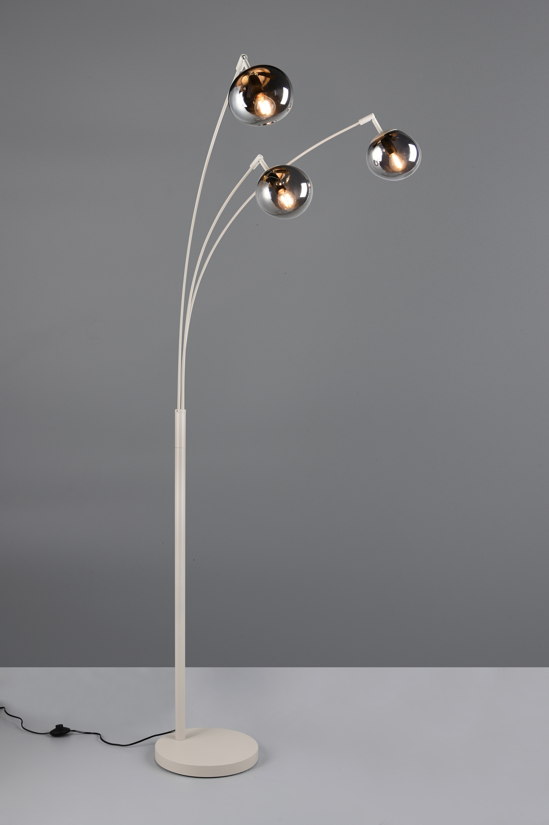 s.Oliver Stehlampe »ANJELLA, Stehleuchte exkl 3x E14 max 10W, in warm grey + smoke Glas«, 3 flammig, Leuchtmittel E14 | Leuchtmittel wechselbar, mit mundgeblasenen Glas Lampenschirmen in rauchgrau, 195 x 65 x 72 cm