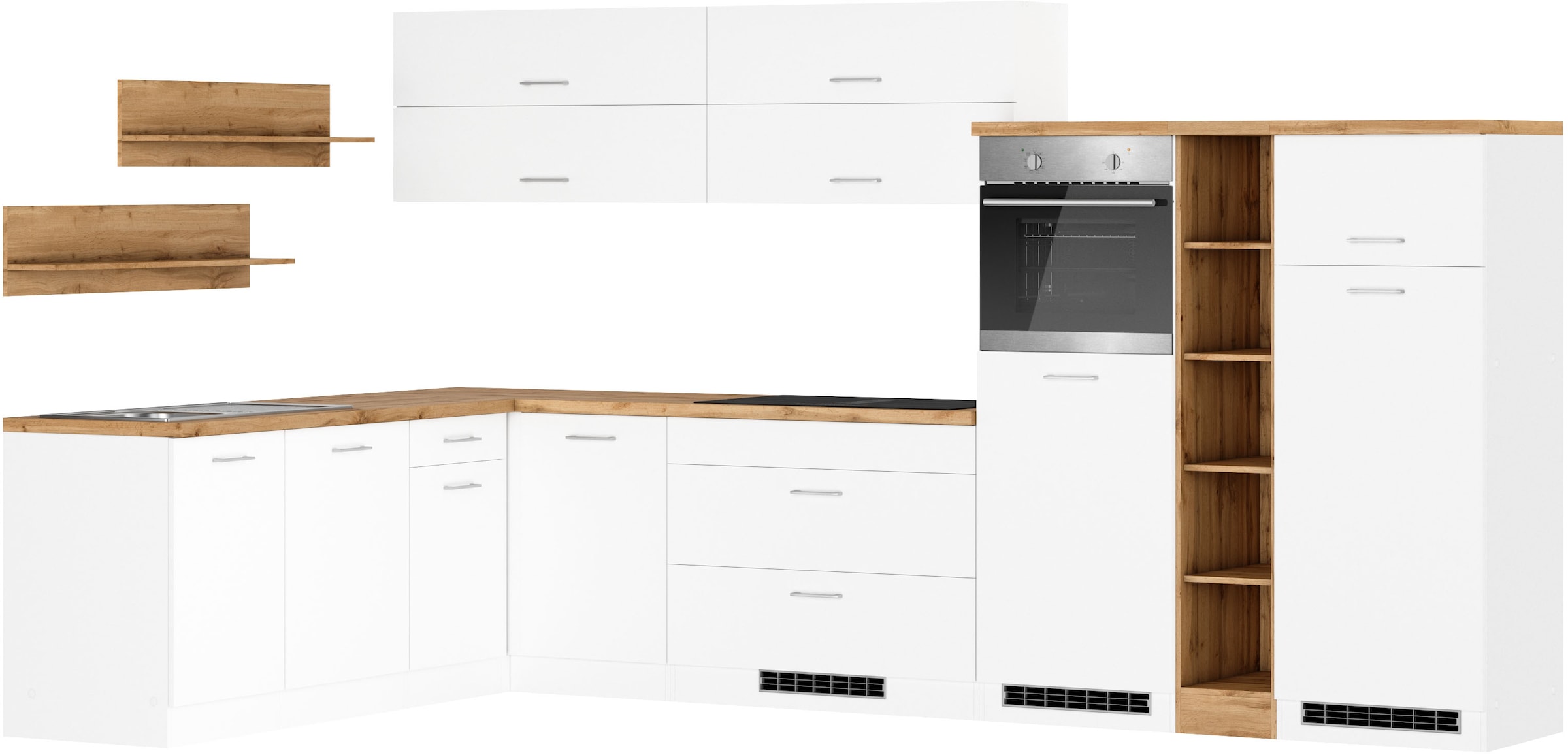 KOCHSTATION Winkelküche »KS-Milan«, Stellbr.360/220 cm, wahlweise mit E-Geräten, Kochfeld mit Dunstabzug