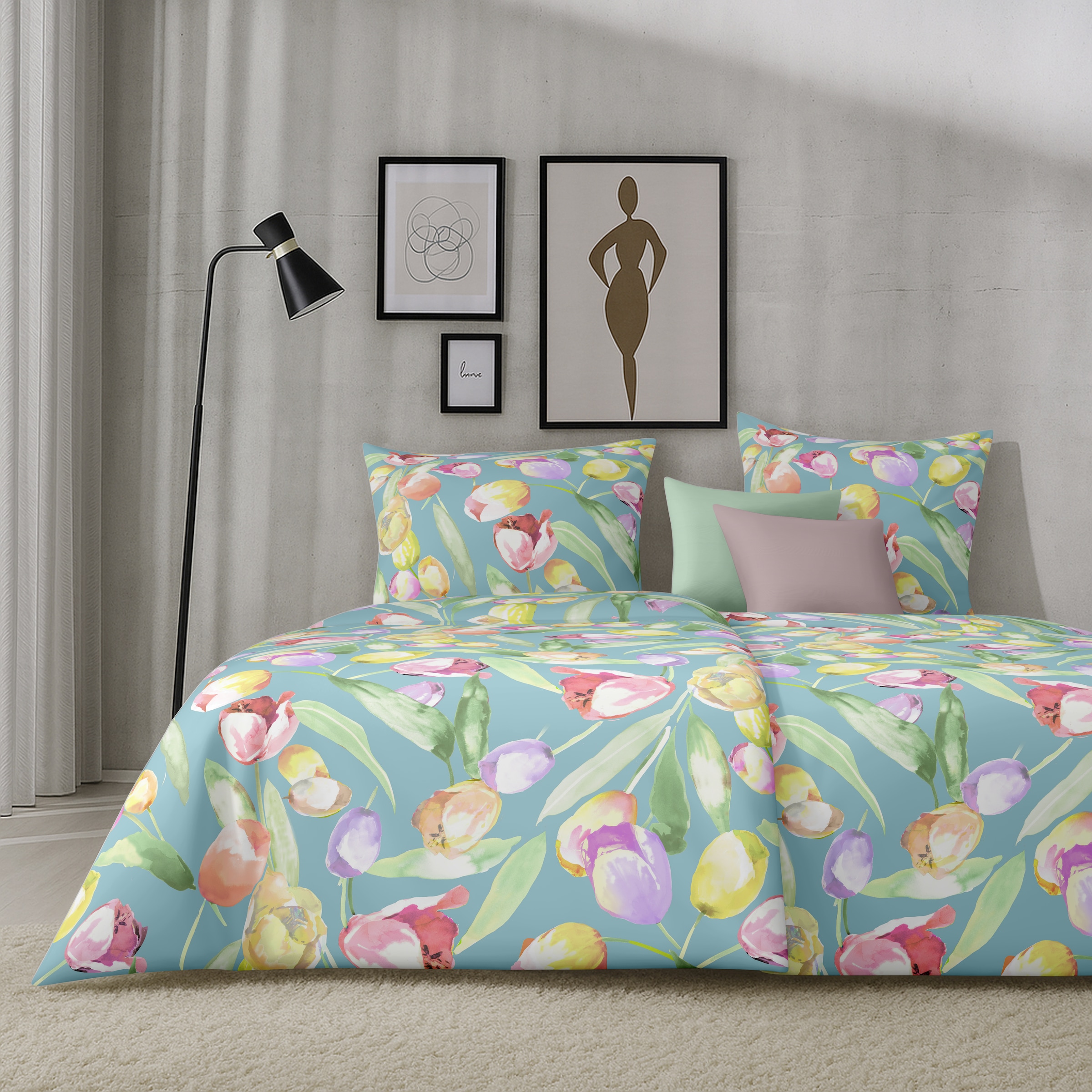 APELT Bettwäsche »Tulip GOTS« 2 tlg. Bettwäsche-Set mit Reißverschluss, Baumwoll-Satin, Digitaldruck