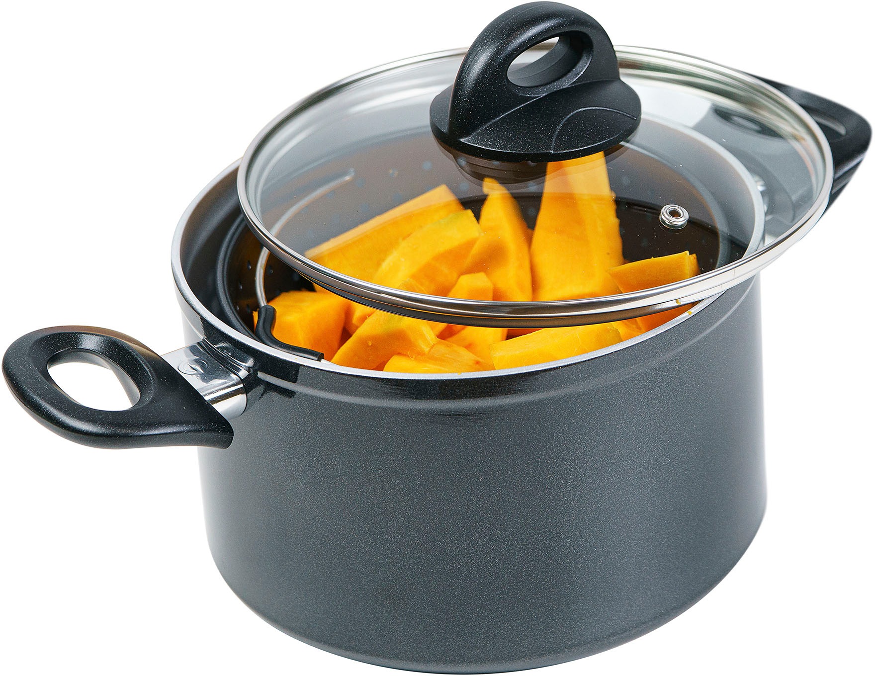 Genius Spaghettitopf »Cerafit Magic Pot«, (Set, 8 tlg., Pot, ⌀ 20 cm, Sieb, ⌀ 20 cm, Glasdeckel, ⌀ 20 cm, Schwämme 5tlg.), direkt entnehmbares Sieb, Induktion