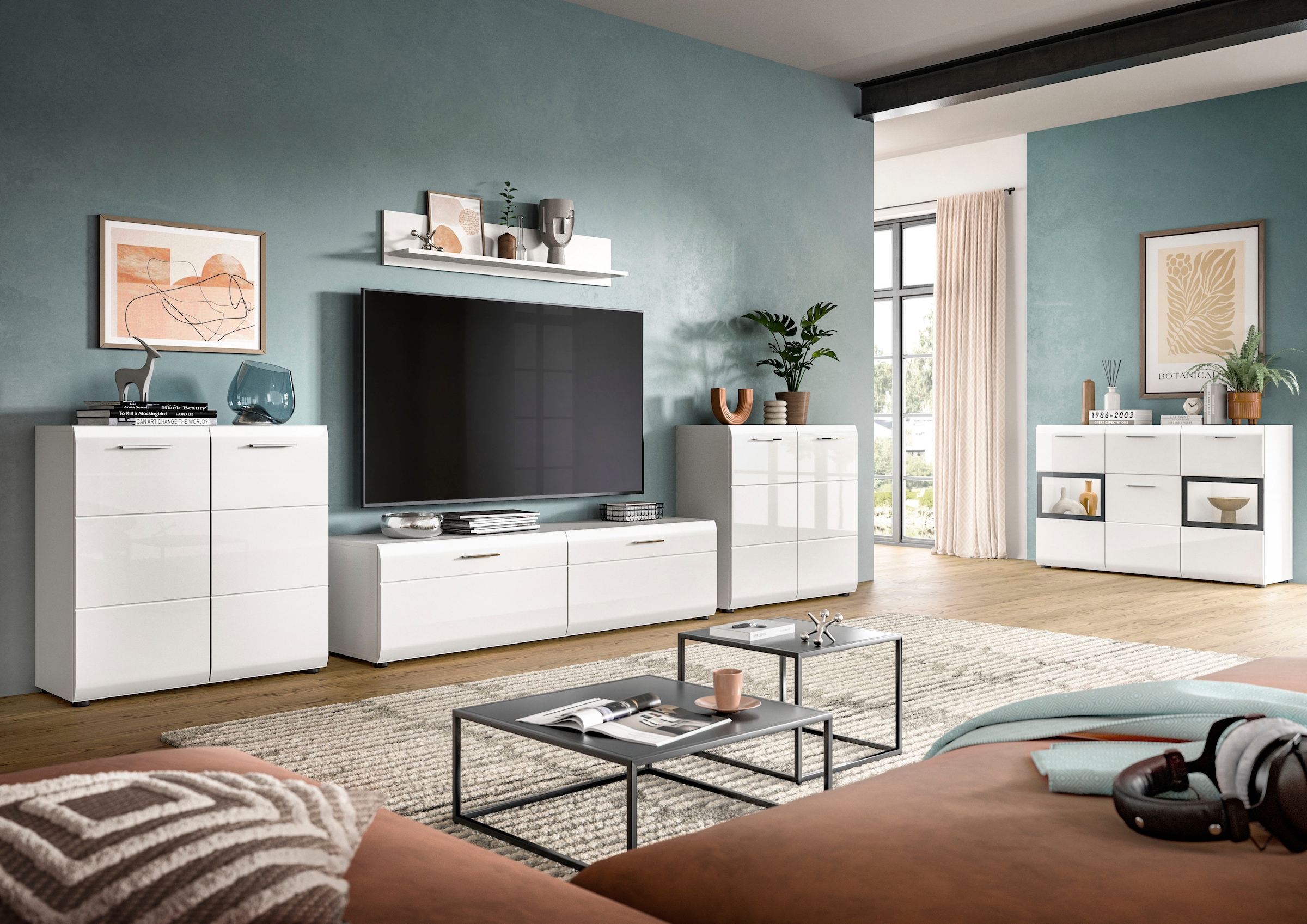 INOSIGN Wohnwand »FLORENZ, 3-teilige Wohn-Kombination, hochwertige MDF-Front« Set, Set, best. aus: 1 Kommode, 1 Lowboard, 1 Wandboard, 3 Stk. tlg.