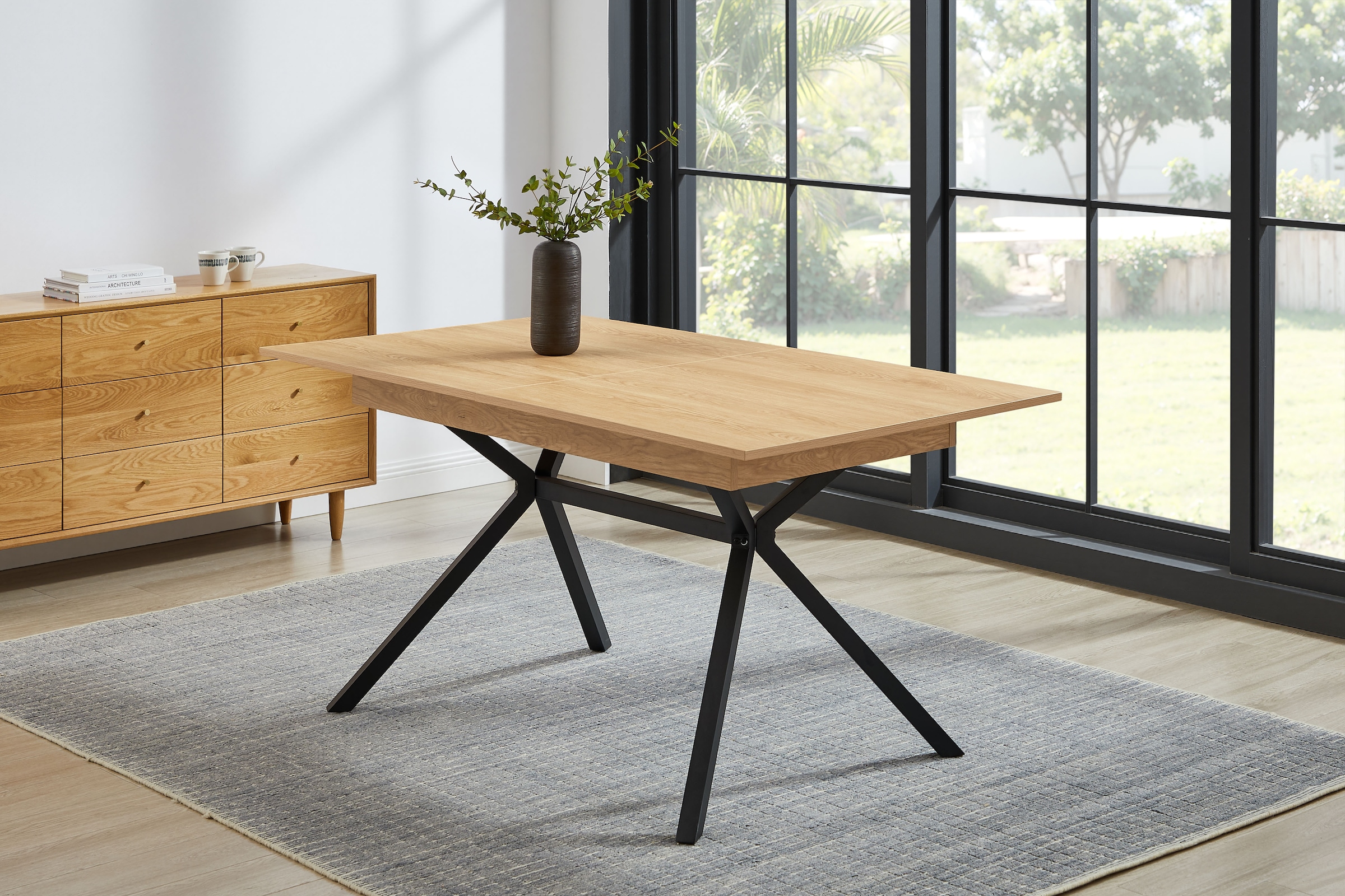 OTTO home Essgruppe »Vendy«, (Set, 7 tlg.), pflegeleichte Strukturstoff-Stühle, 3D-Steppung, ausziehbarer Tisch