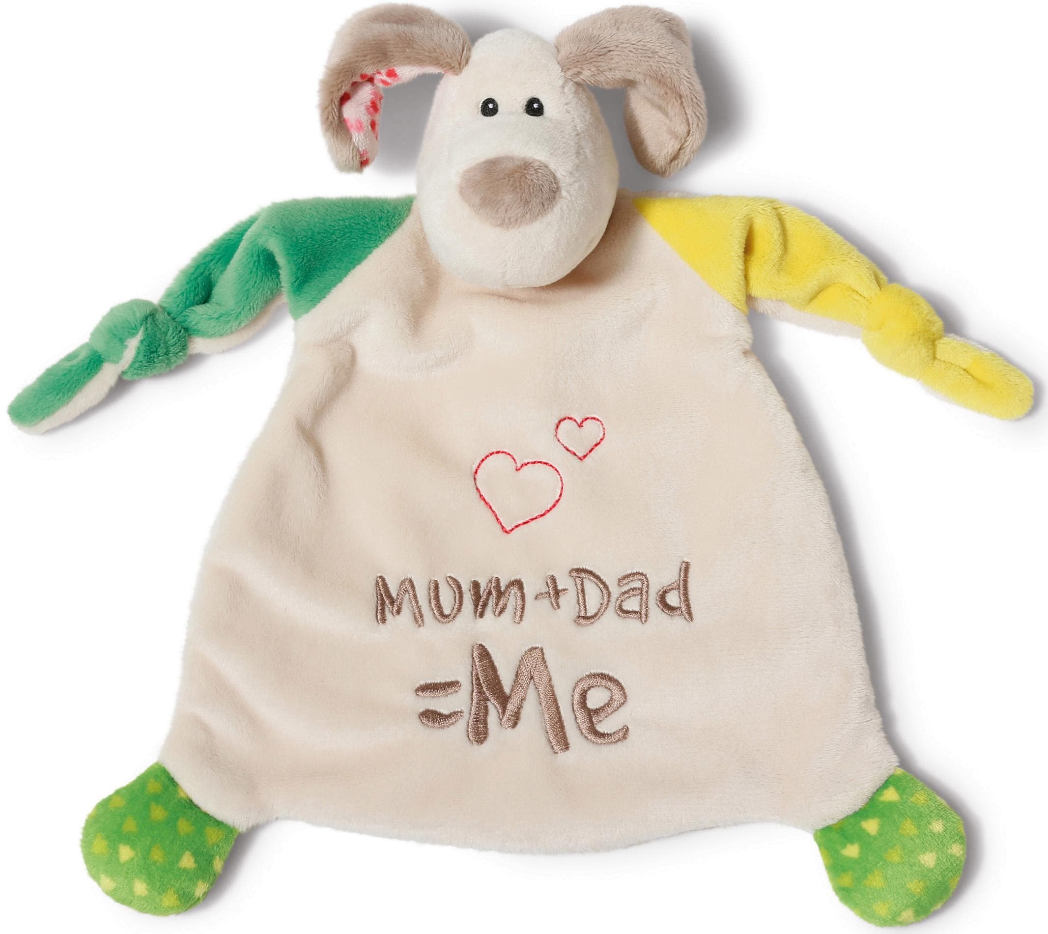 Schmusetuch »My First NICI Kollektion, Hund Fino, Mum+Dad=Me«, mit aufgestickten Augen