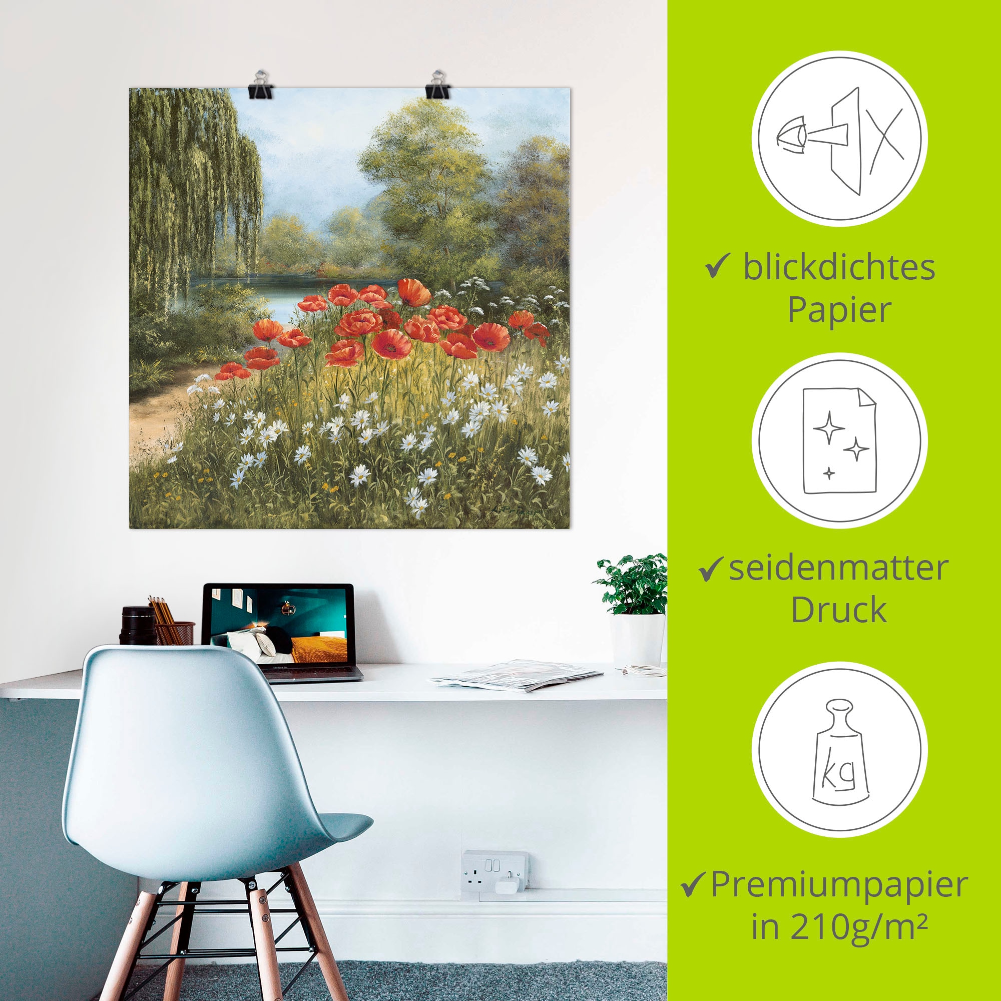 Artland Wandbild »Mohnwiese am See« Blumenwiese 1 Stk. tlg. als Alubild, Leinwandbild, Poster in verschied. Größen