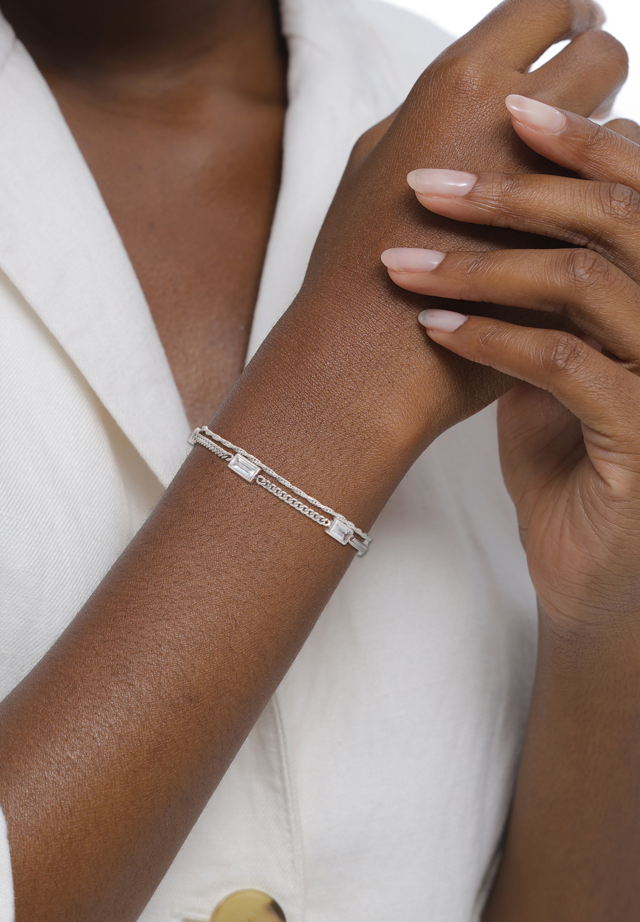 Elli Armketten Set »Armband Set Rechteck Topas Weiß 925 Sterling Silber«