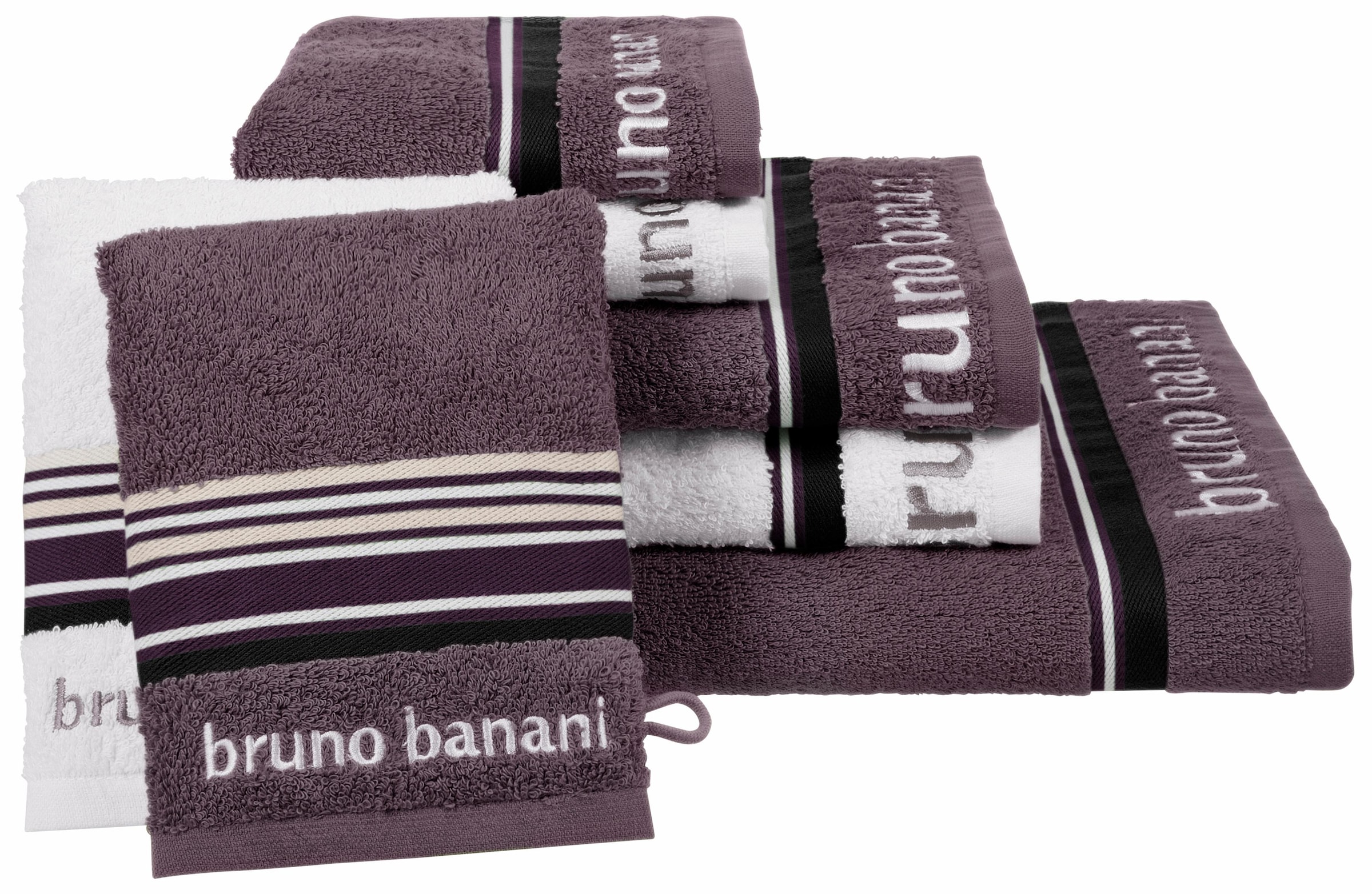 Bruno Banani Handtuch Set Set, und Online 7 Walkfrottee, Markenlogo, Handtücher Baumwolle tlg., mit 7 100% im Shop Bordüre teiliges Set, »Maja«, OTTO