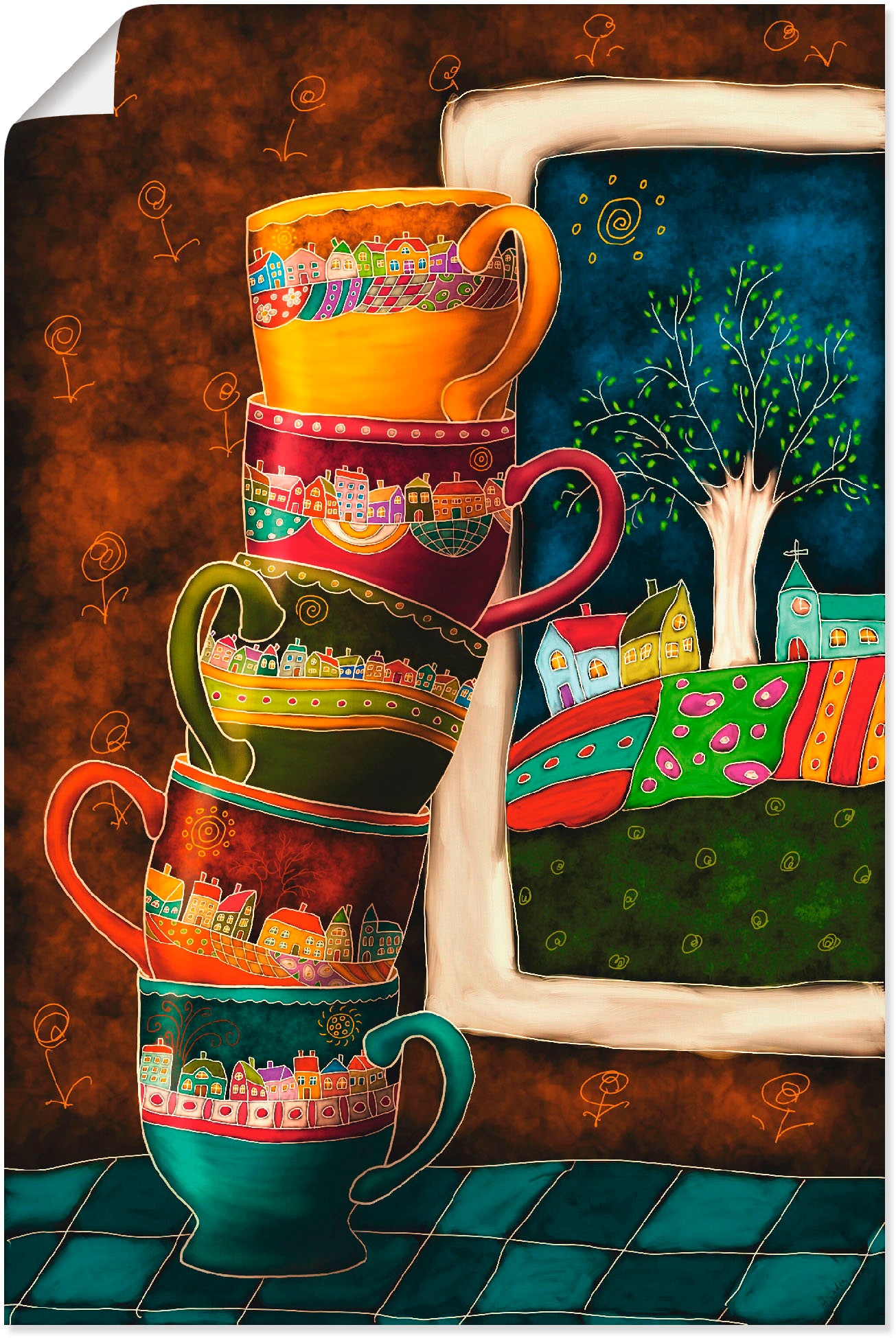 Artland Wandbild »Fröhliche Kaffeetassen«, Getränke, (1 St.), als Alubild,  Leinwandbild, Wandaufkleber oder Poster in versch. Größen kaufen bei OTTO