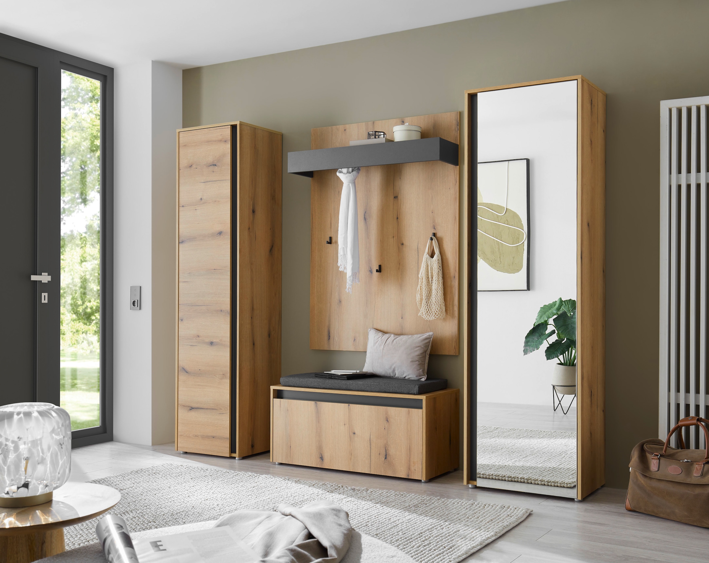 INOSIGN Spiegelschrank »GiRON/CiTY, moderner Garderobenschrank, Kleiderschrank mit Stauraum«, Spiegeltür, Teleskopauszug, Tür beidseitig montierbar, 60 cm breit