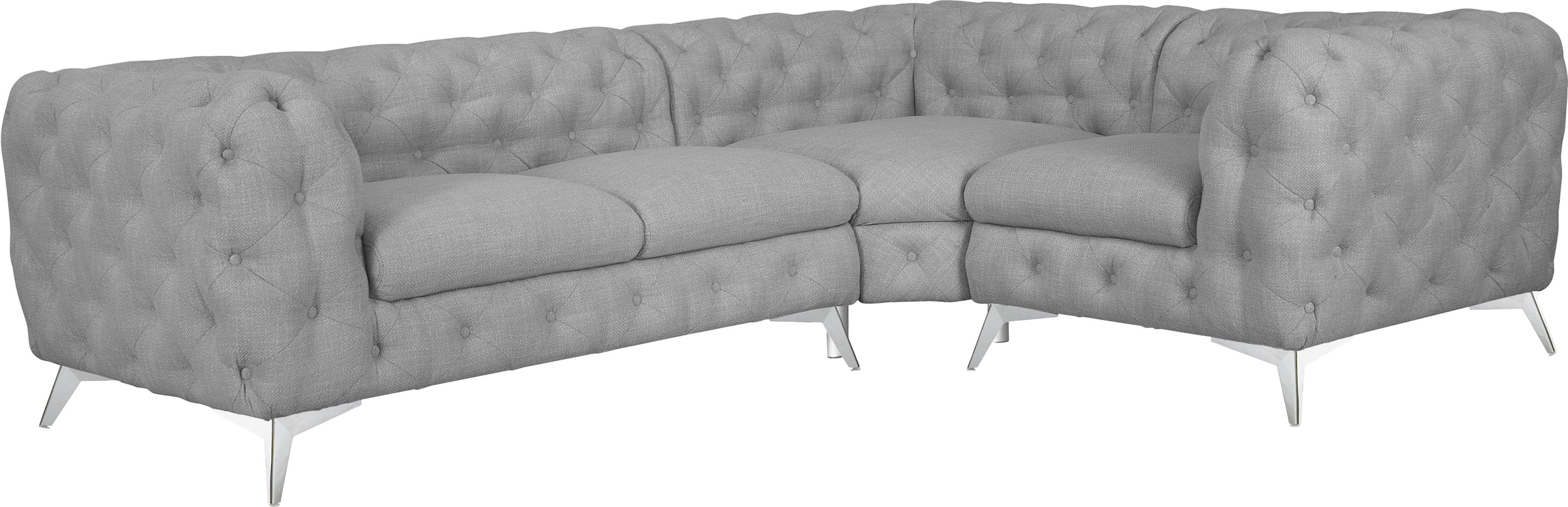 Leonique Chesterfield-Sofa »Ecksofa GLYNIS L-Form mit Wellenunterfederung, Maße B/T/H 264/204/75cm« aufwändige Knopfheftung, moderne Chesterfield Optik, Fußfarbe wählbar