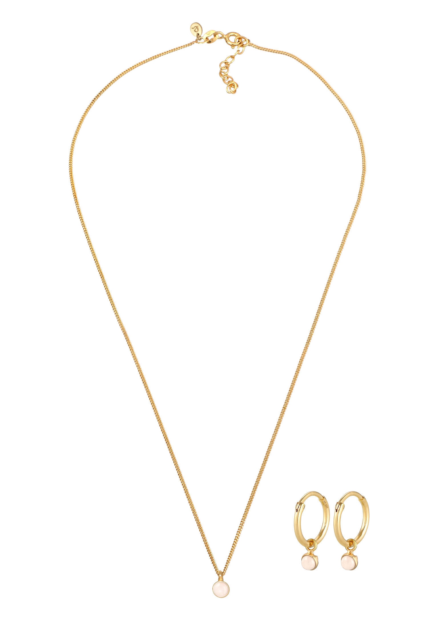 Elli Premium Ohrring und Ketten Set »Schmuckset Kette Creolen Rosa Quarz Stein 925 Silber«