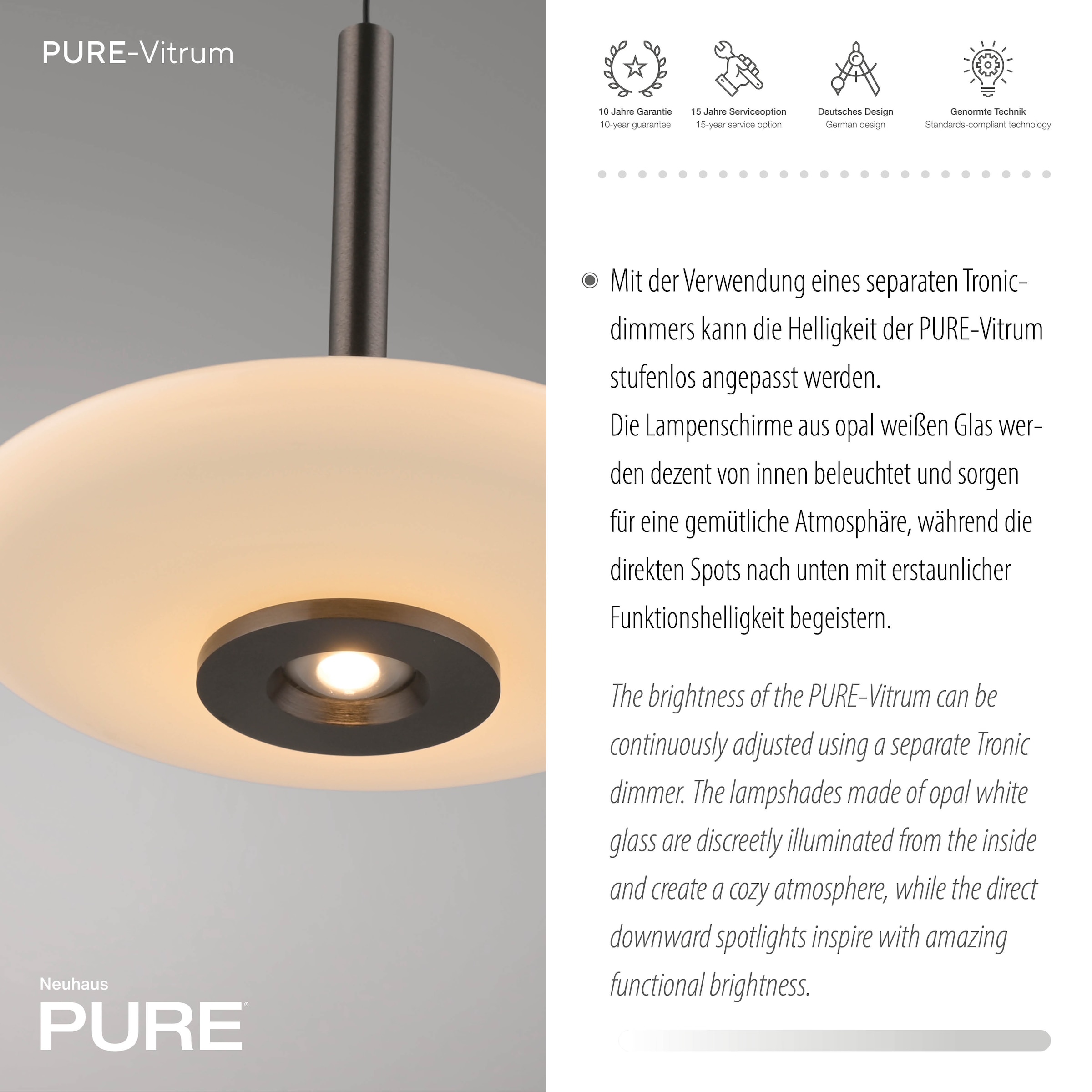 Neuhaus PURE LED Pendelleuchte »PURE Vitrum« LED-Board 1 Stk. Warmweiß Comfort Lift, dimmfähig über separaten Tronicdimmer