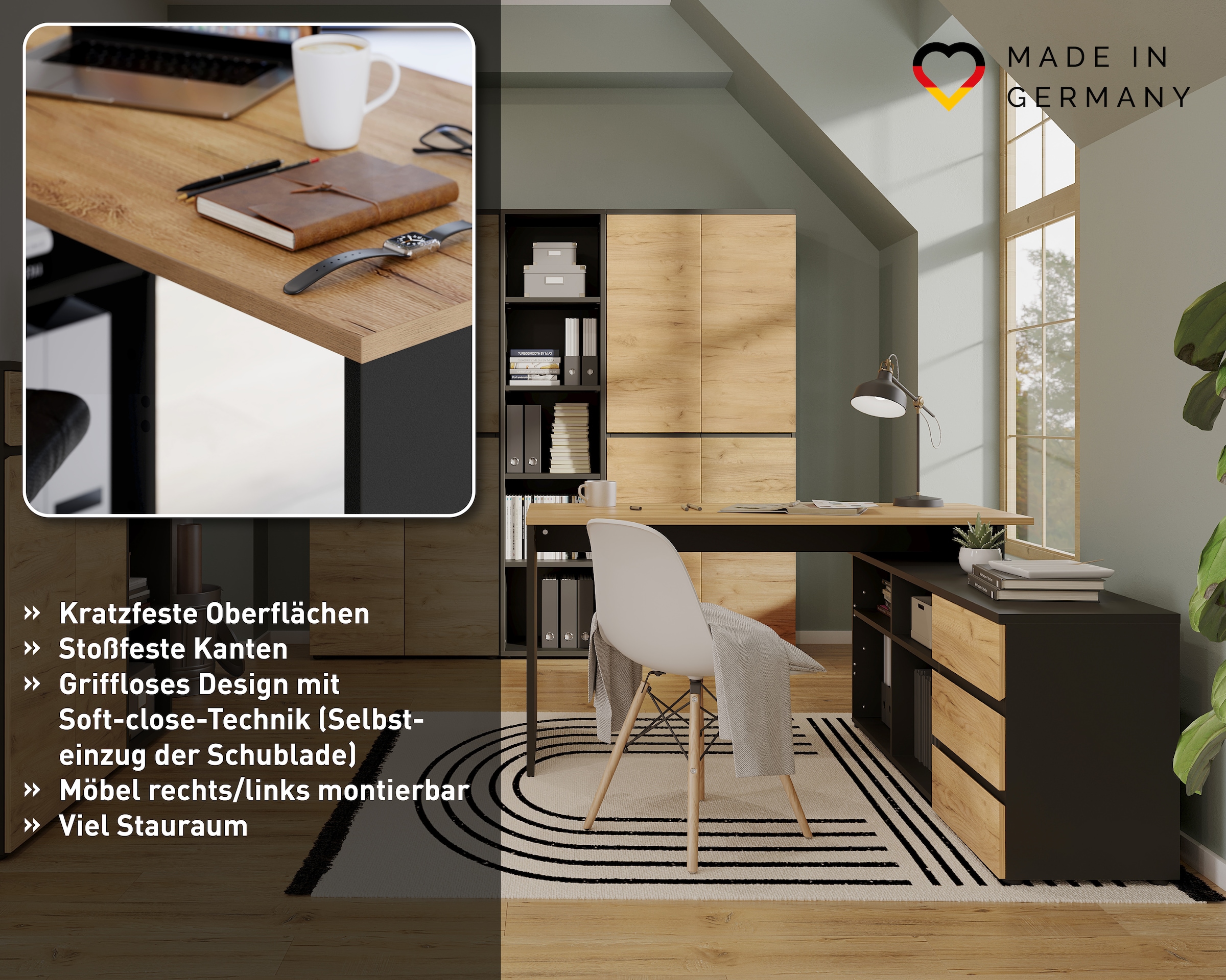 GERMANIA Eckschreibtisch »Lissabon« mit integriertem Sideboard, rechts oder links montierbar