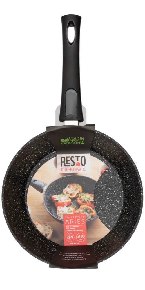 RESTO Kitchenware Bratpfanne »Aries, tiefe Wokpfanne mit vierschichtiger Marmor-Antihaftbeschichtung« Aluminium 1 Stk. tlg. mit einem abnehmbaren Griff - backofenfest, spülmaschinenfest