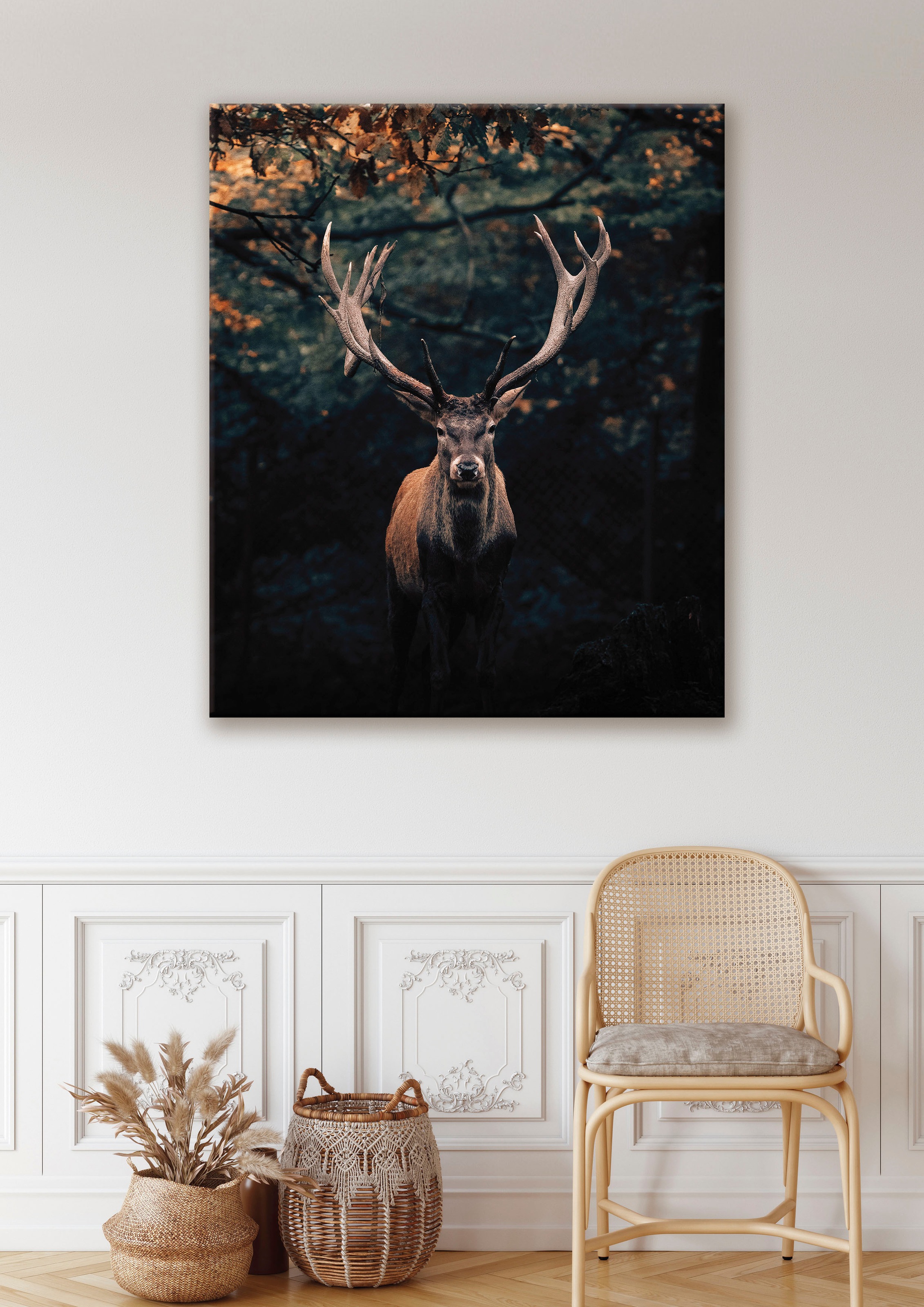 Bönninghoff Leinwandbild, Hirsch-Hirschbilder-Hirsche-Rehe-Tiere-Wildtiere-Wald-Natur, (1 St.)