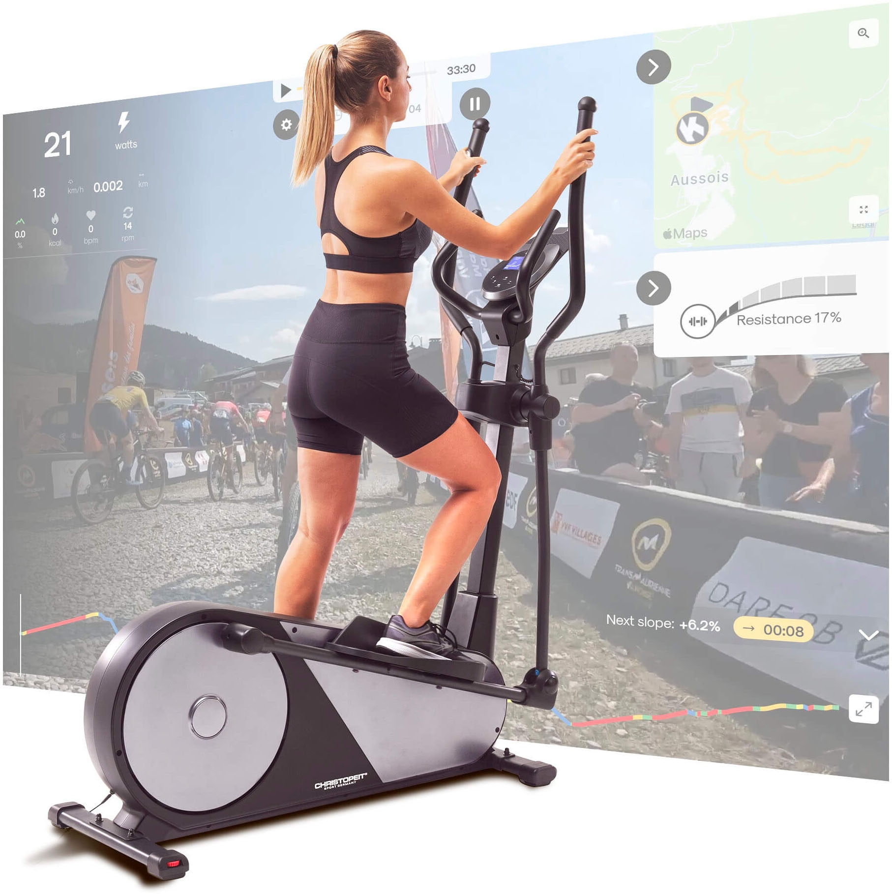 Christopeit Sport® Crosstrainer-Ergometer »EL 8000«, (mit Tablet-Halterung und integr. Pulsempfänger), Schwungmasse ca. 12 kg, 32 Widerstandsstufen