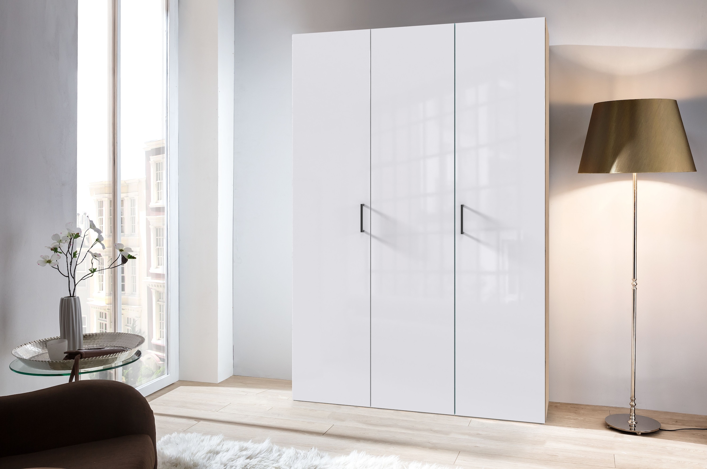 Wimex Kleiderschrank »Mugano,in 8 Breiten,3 Höhen,2 Tiefen, viele Farben, Made in Germany«, (in Basic oder Premium Ausstattung mit 2 weiteren Einlegeböden), mit langen Griffstangen aus Metall, wahlweise mit oder ohne Spiegel