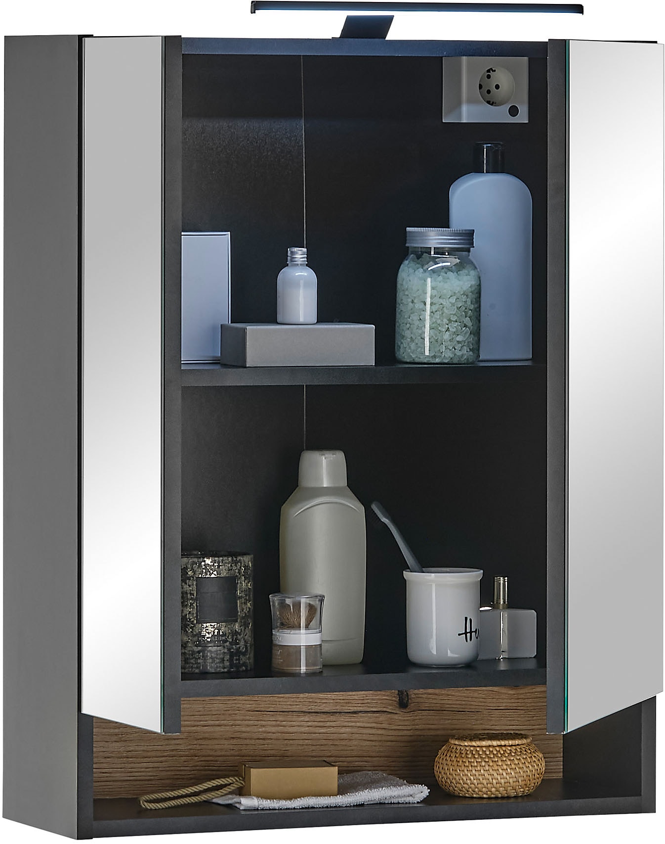 BASIC by Balculina Spiegelschrank »Denver Spiegelschrank, Badezimmerschrank BxHxT 60x75x22«, (1 St.), Breite 60 cm, Tür L/R montierbar, Softclose