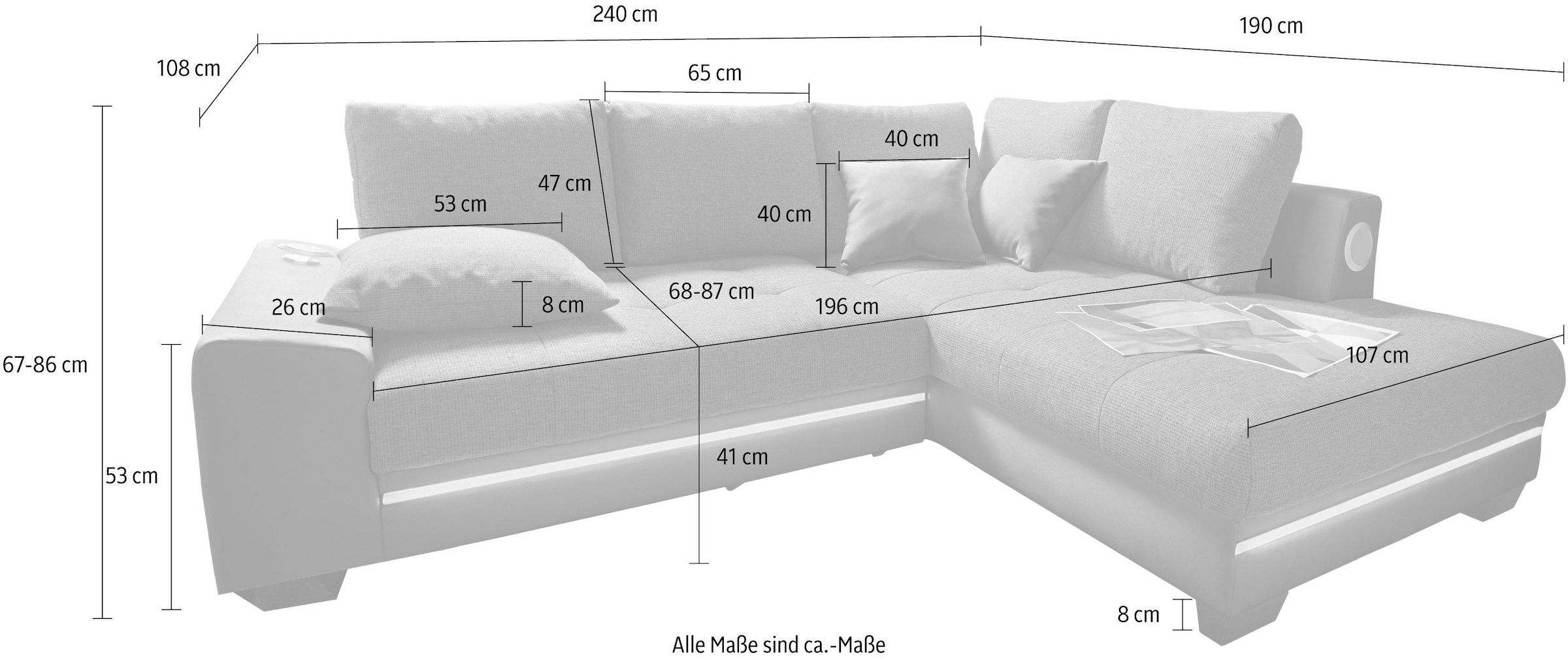 Mr. Couch Ecksofa »Nikita L-Form«, wahlweise mit Kaltschaum (140kg Belastung/Sitz), mit RGB-Beleuchtung