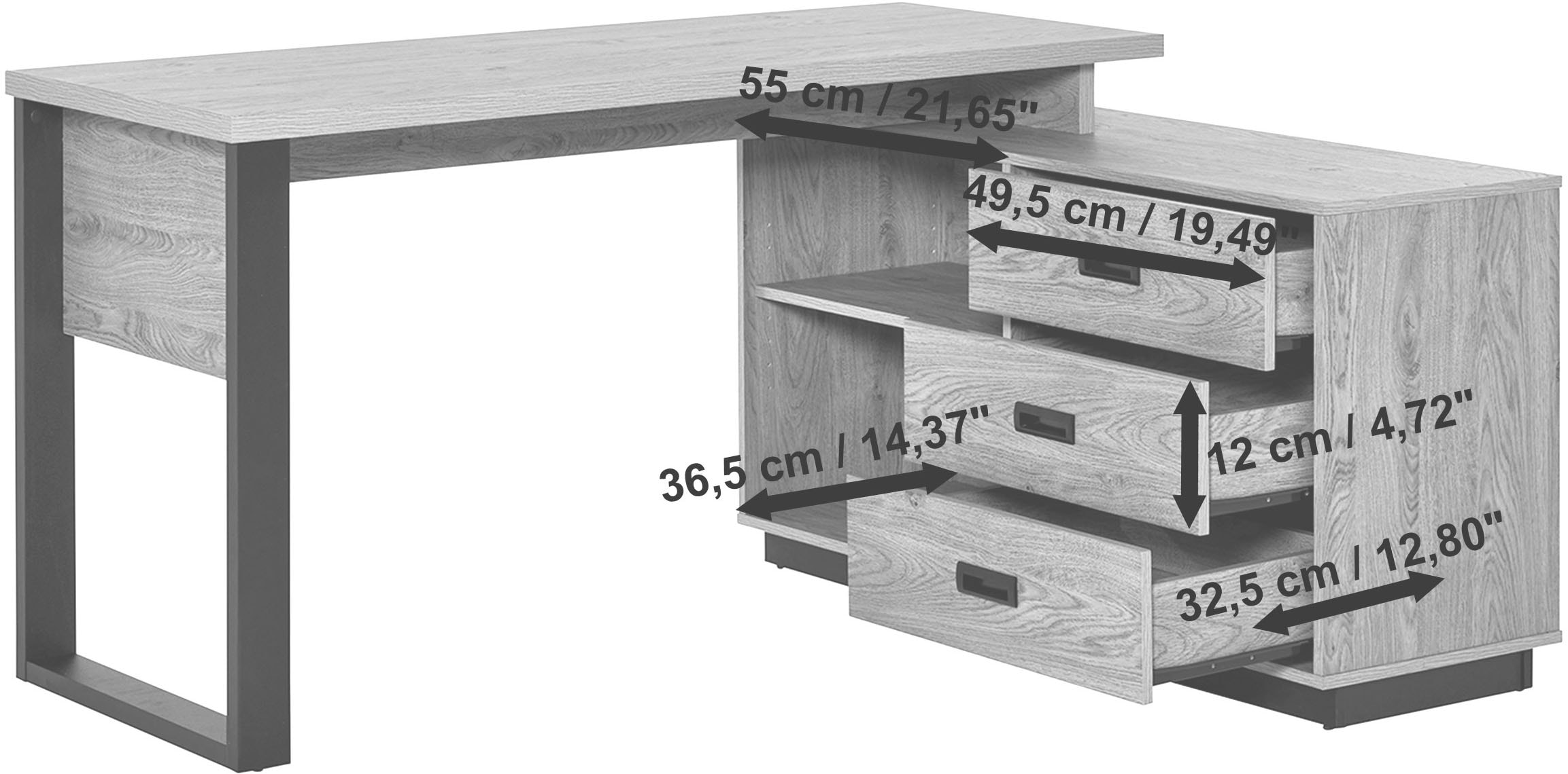 Jahnke Eckschreibtisch »RIVA C 150 E«, (1 St.), wechselseitig montierbar, Stauraum & Kabeldurchführung, Breite 150 cm