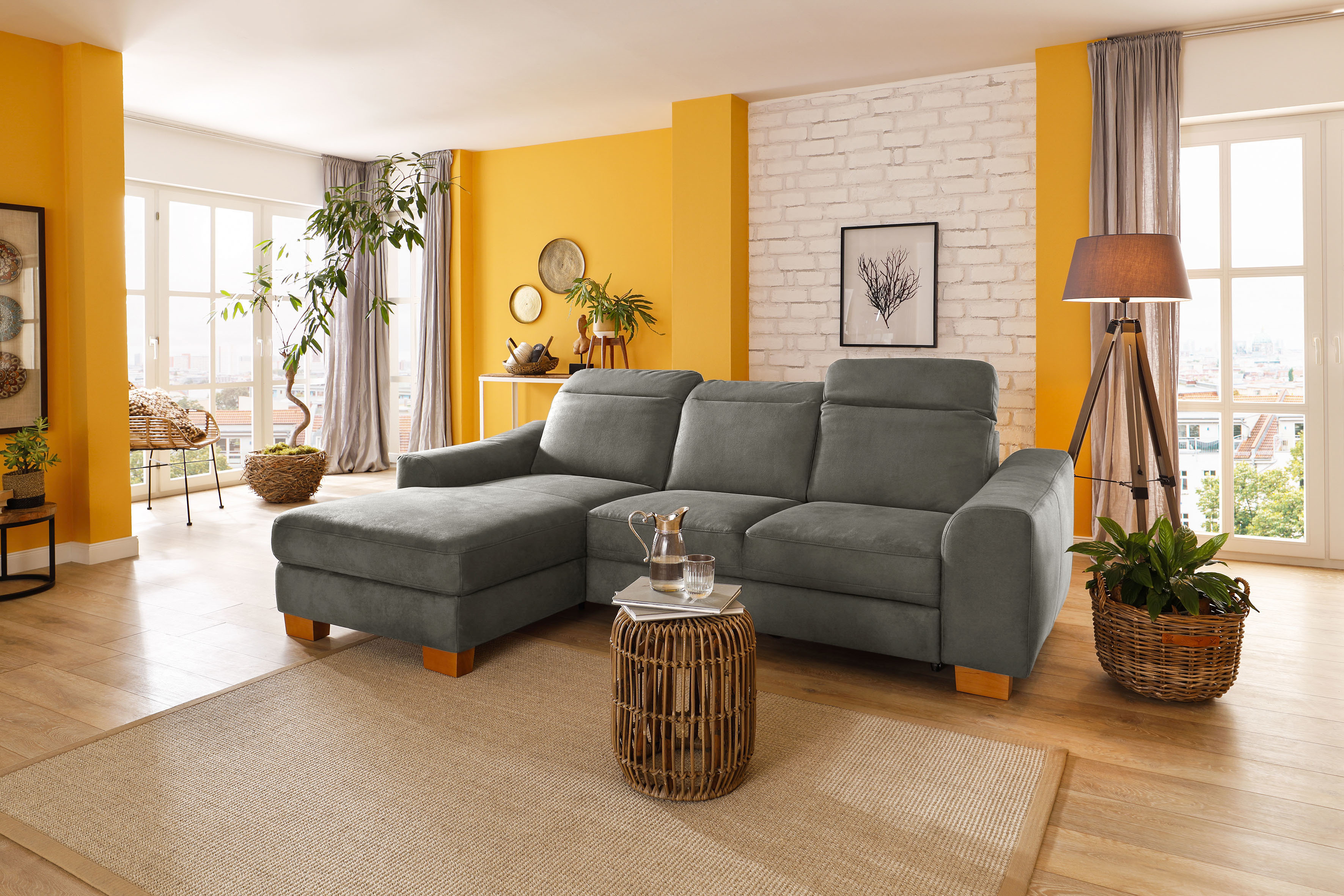 Home affaire Ecksofa "Dundee L-Form" wahlweise mit Kopfteilverstellung und zusätzlich mit Schlaffunktion
