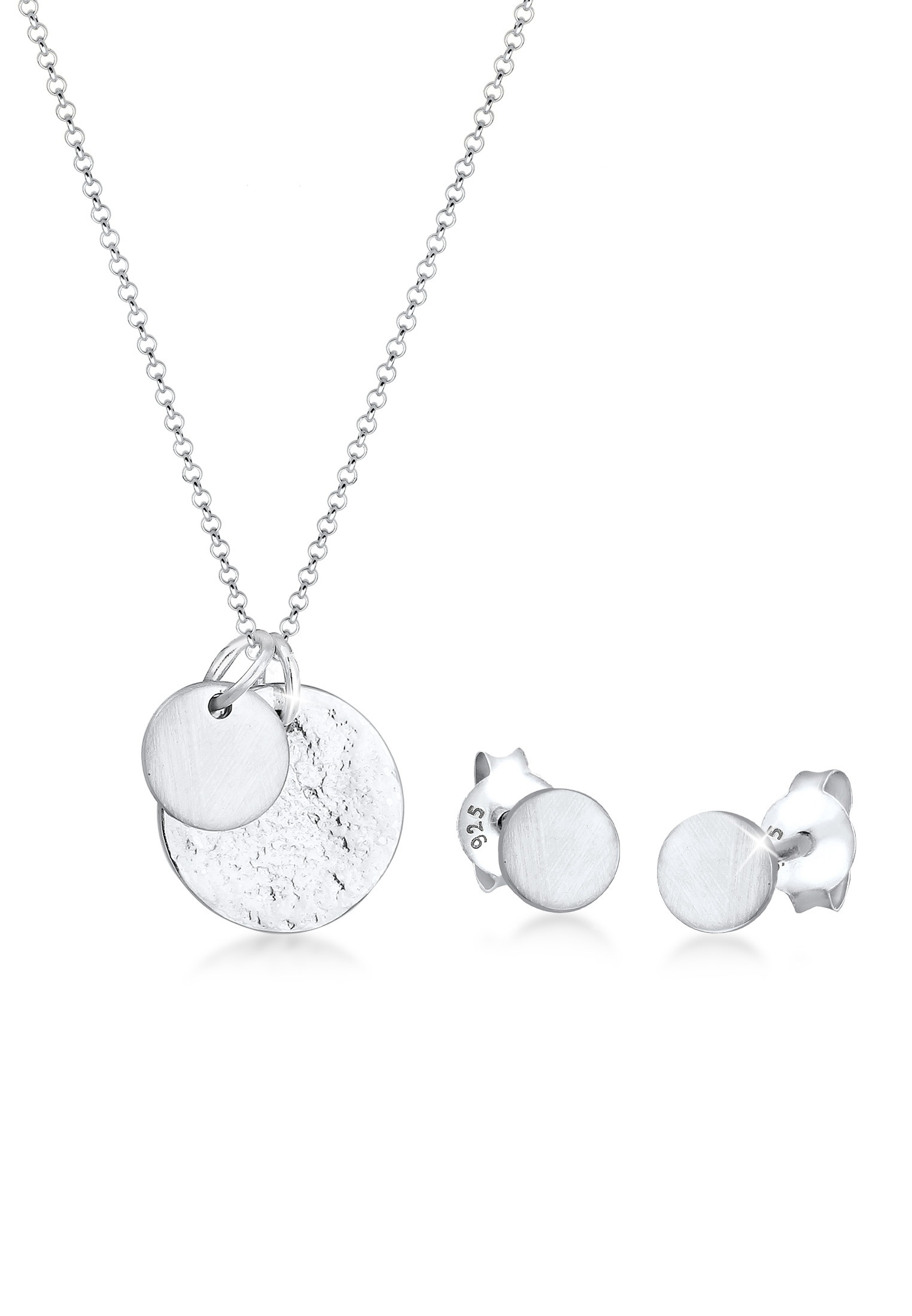 Elli Ohrring und Ketten Set »Schmuckset Plättchen Geo-Organic Halskette Ohrring 925 Silber« ()