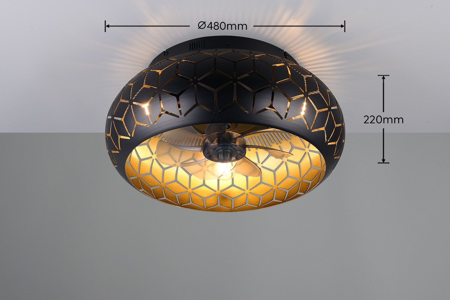 REALITY Leuchten Deckenleuchte »BIDAR mit Ventilator, Deckenventilator mit Licht inkl Fernbedienung« E27 1 Stk. warmweiß - kaltweiß 3 Geschwindigkeiten Timer Vor- & Rücklauf, exkl 3x E27 max 15W, Ø 50cm
