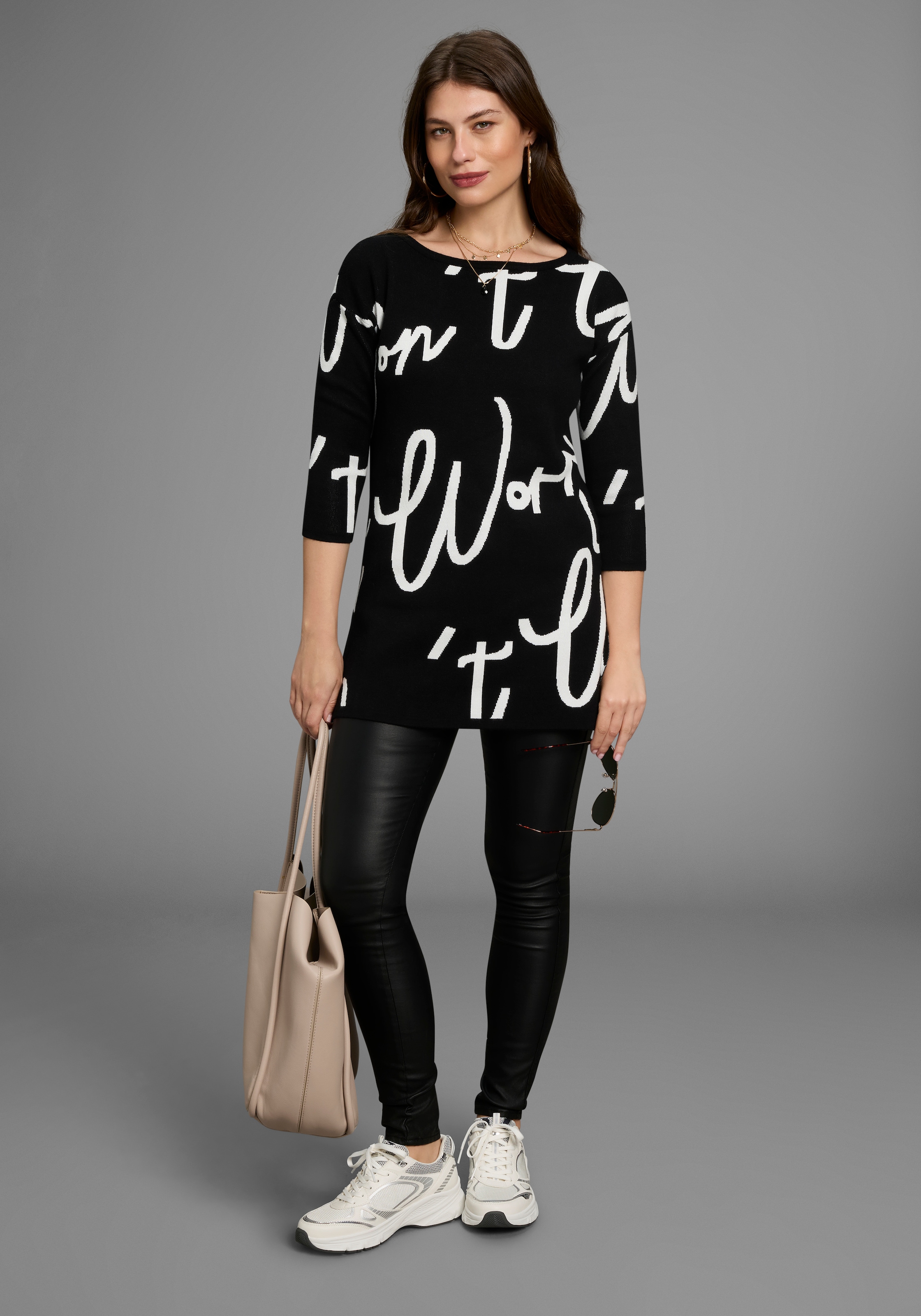 Laura Scott Jacquardpullover, mit Schriftmuster - NEUE KOLLEKTION