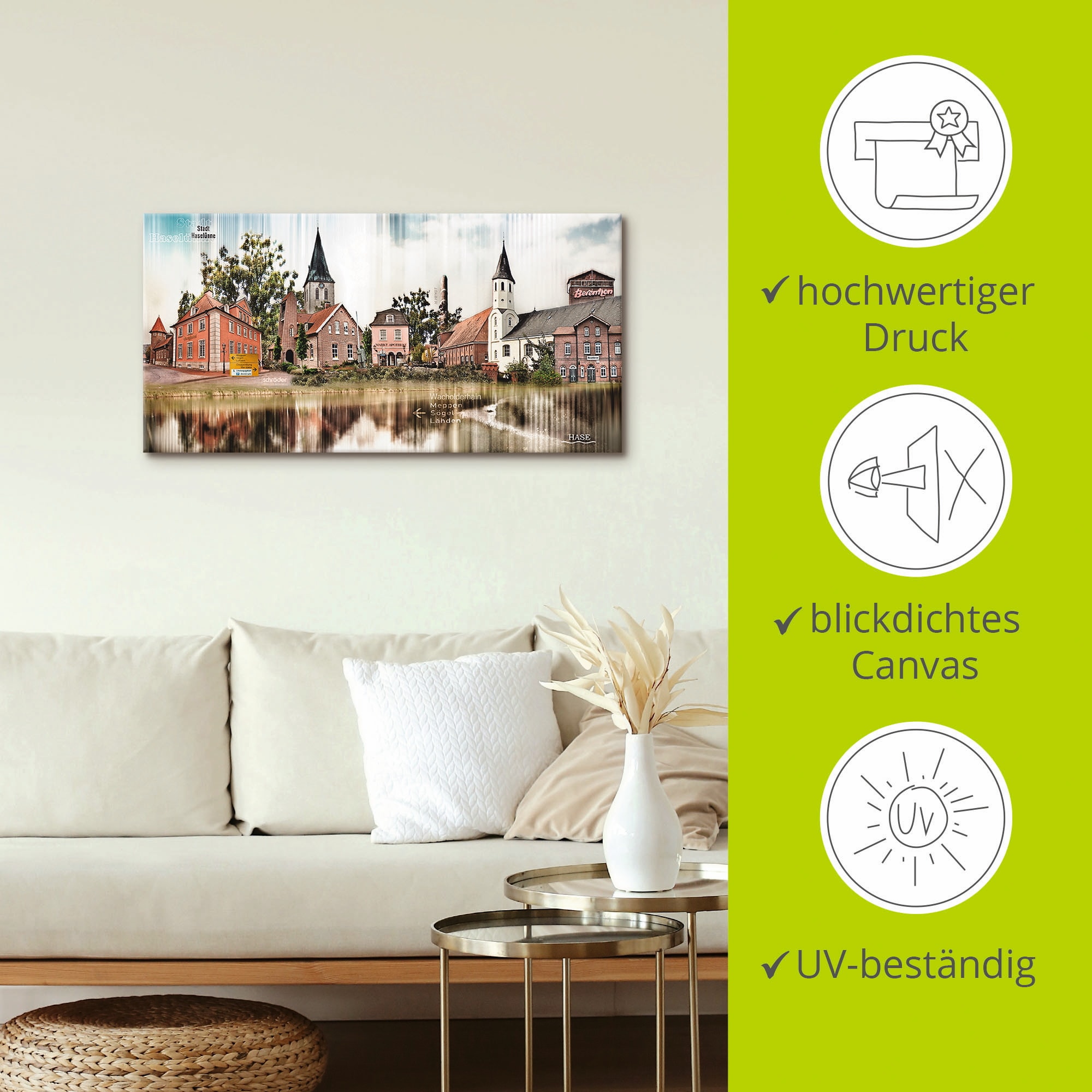 Artland Leinwandbild »Haselünne Stadtansicht Collage Emsland«, Deutschland, (1 St.), auf Keilrahmen gespannt