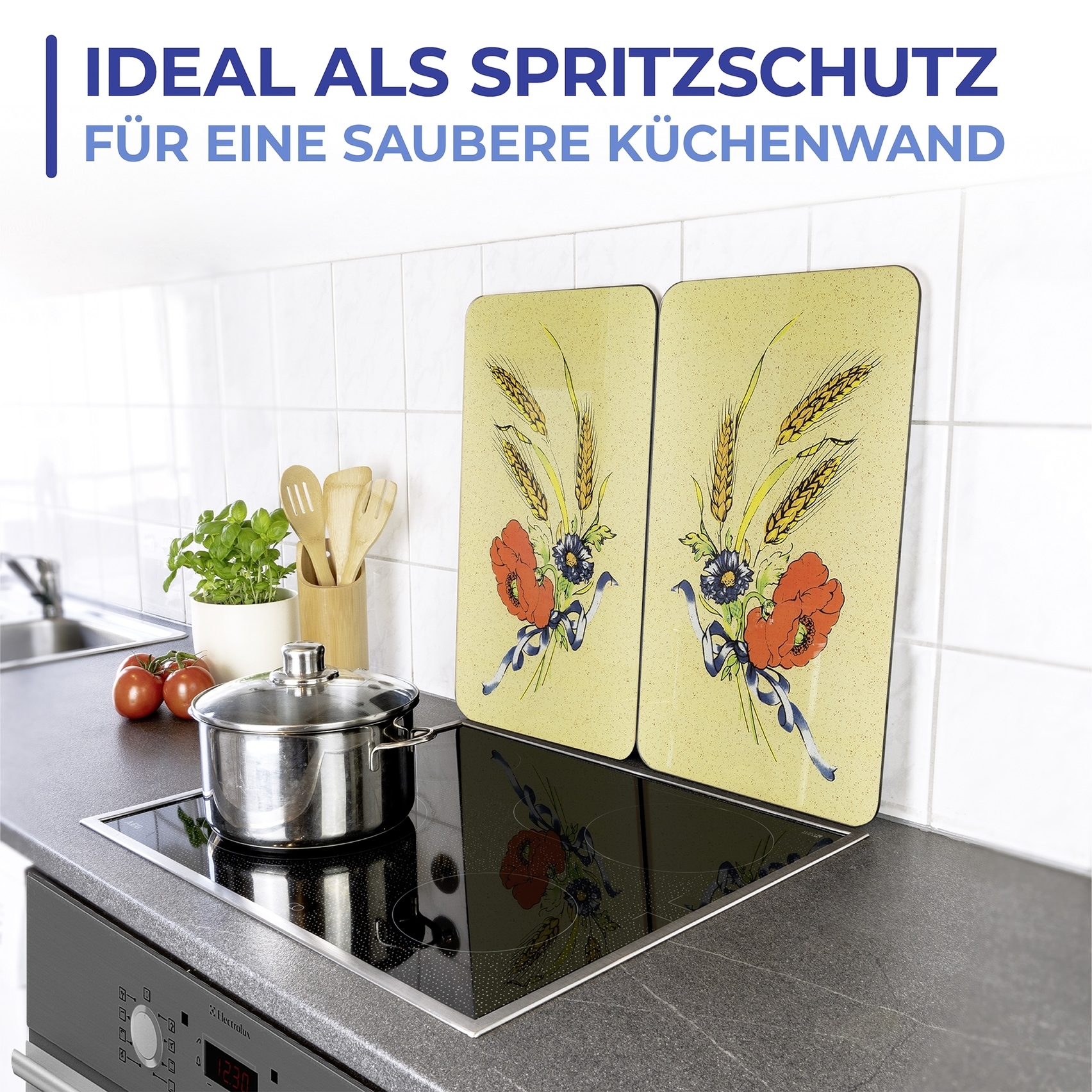 Maximex Herd-Abdeckplatte »Universal Modell Kornblumen«, (Set, 2 tlg.), Herdabdeckung für alle Herdarten, kratzfest, mit rutschfesten Füßen